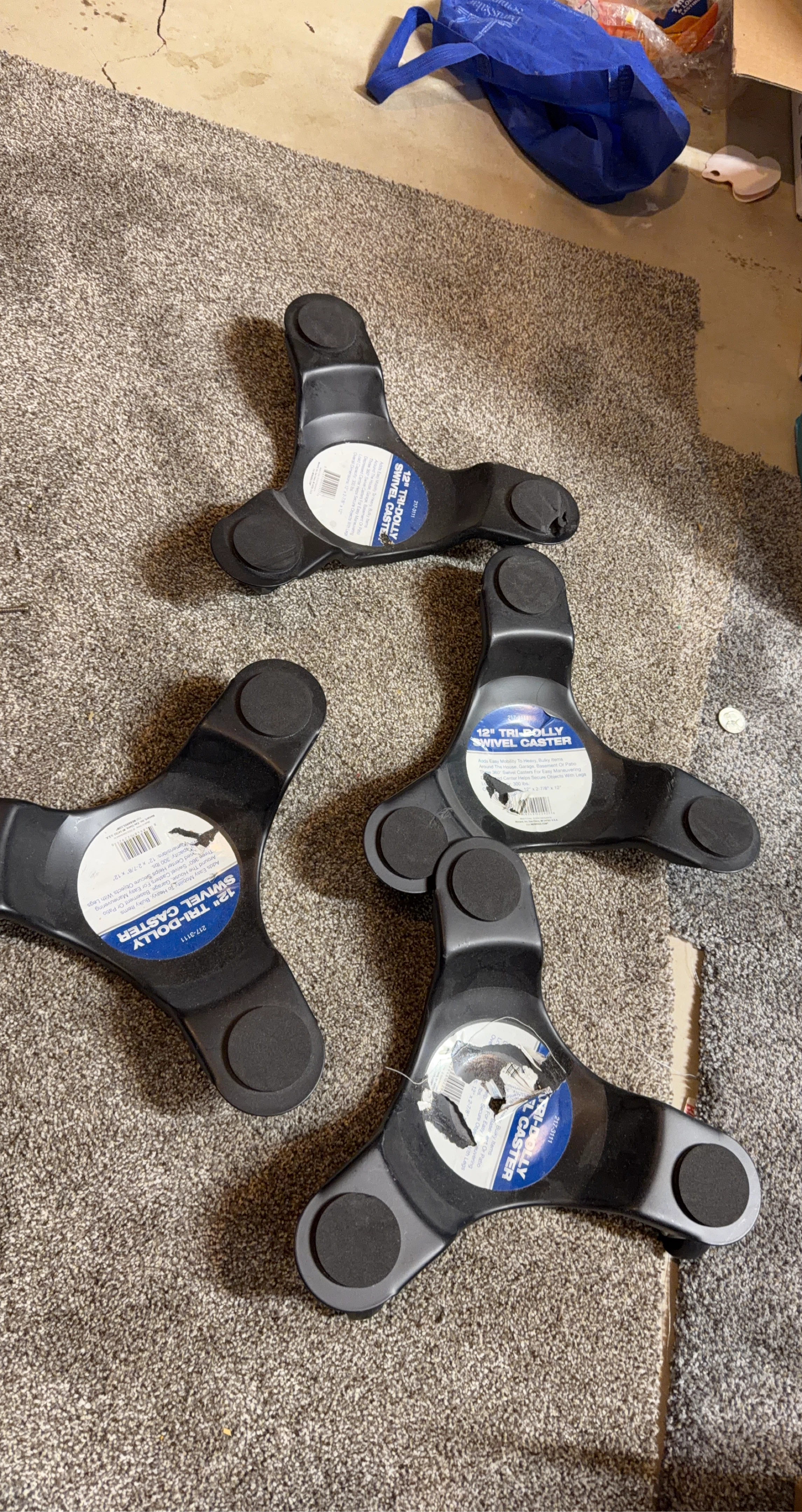 Set of 4 - 12" Tri-Dolly Swivel Casters
