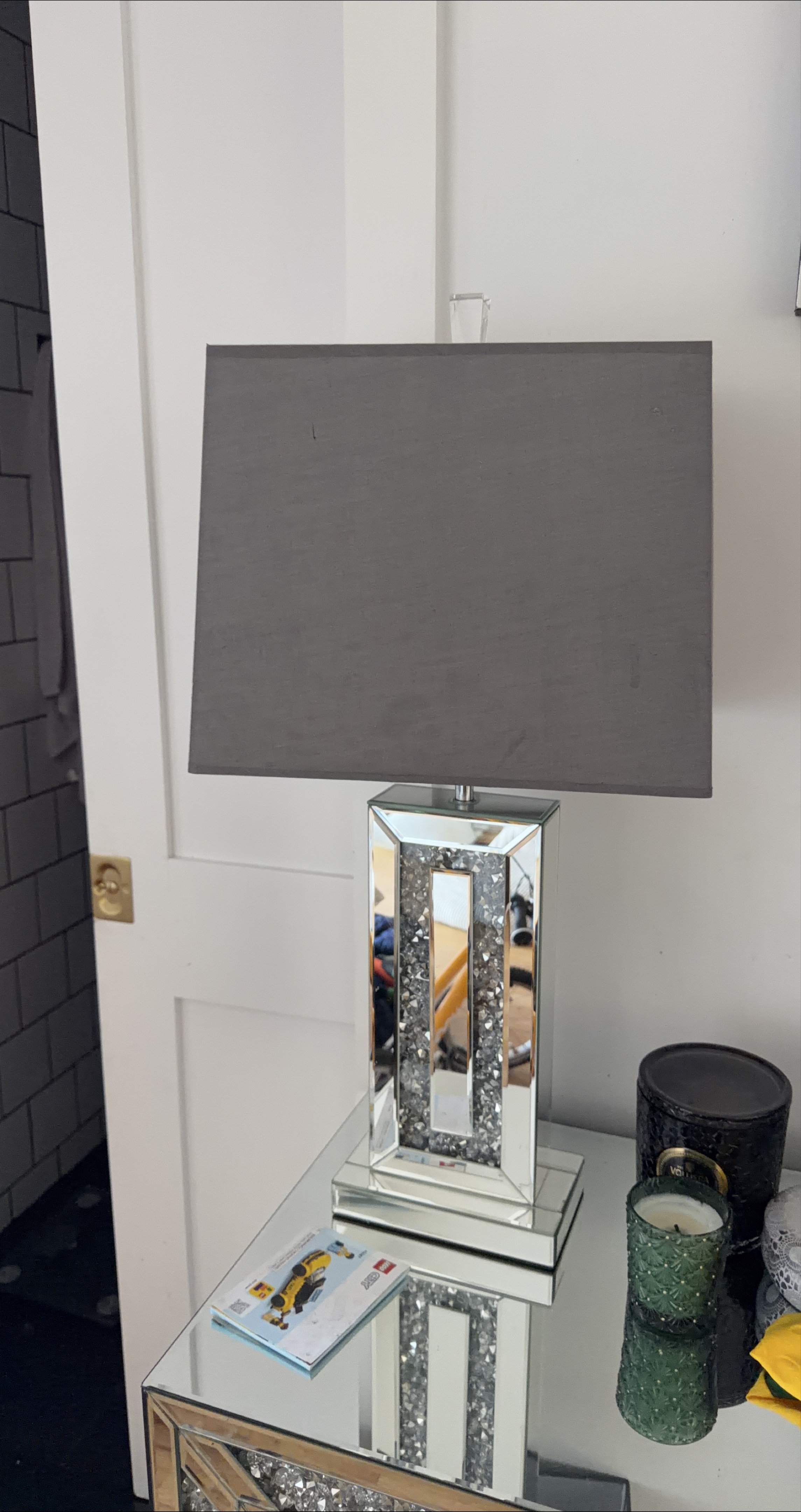 Mirrored Table Lamp with Crushed Diamond Accents