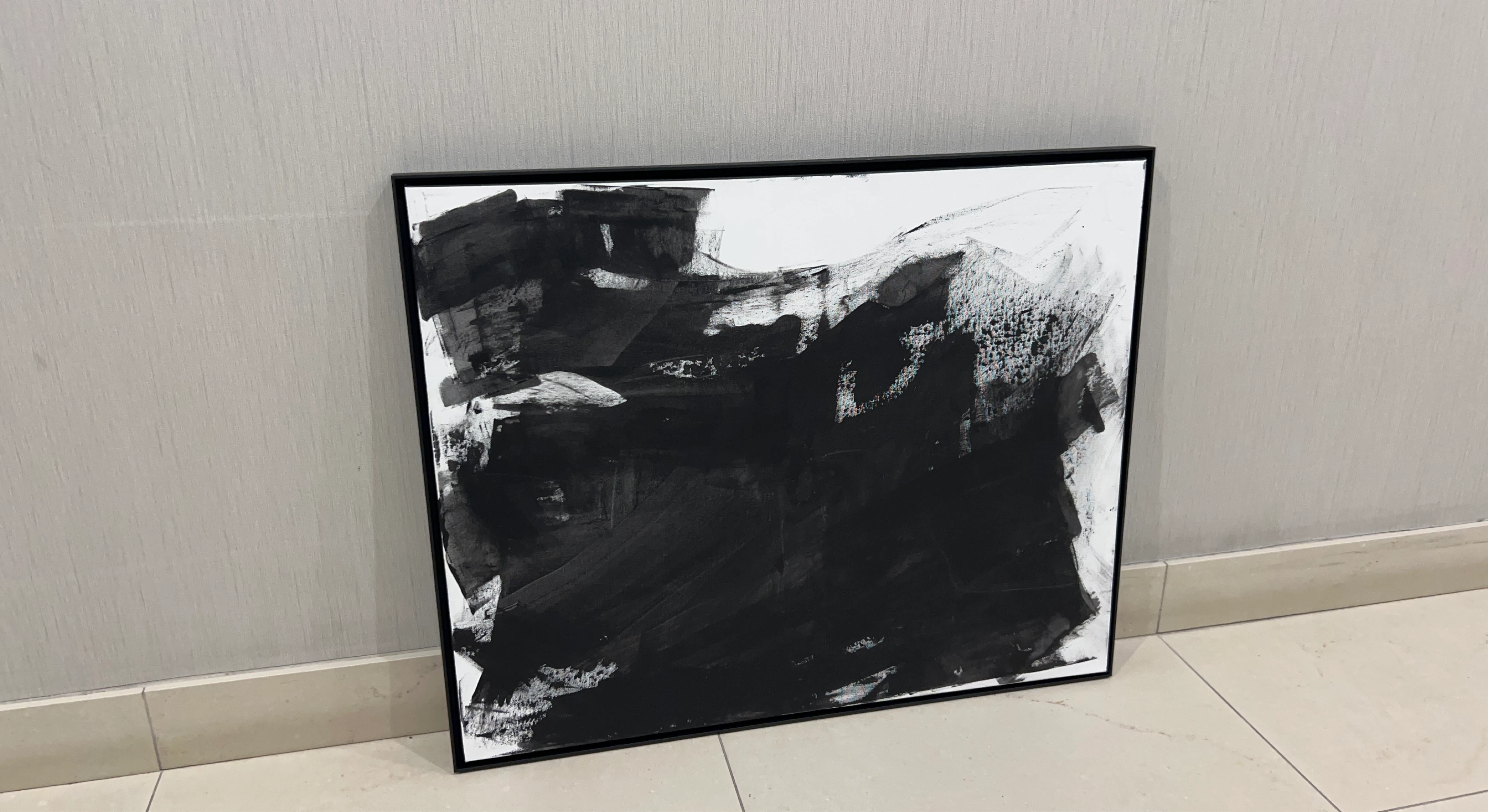 Framed Abstract Black and White Painting
