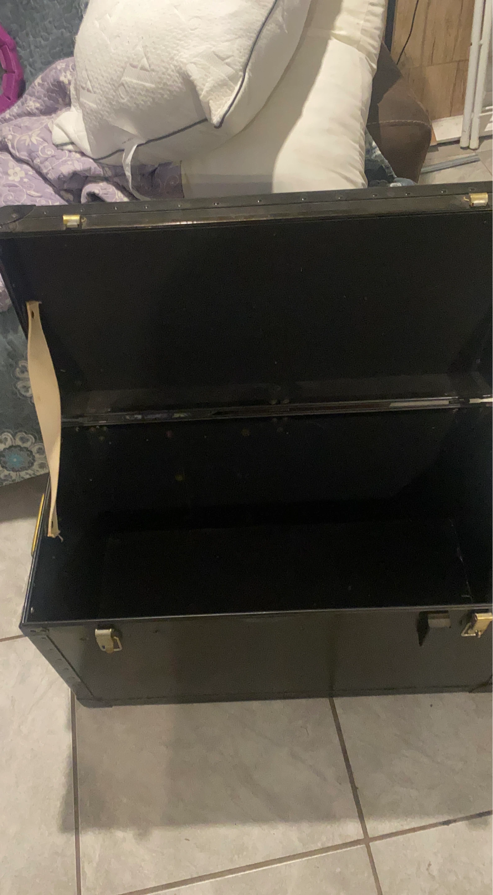 Vintage Black Metal Trunk Chest