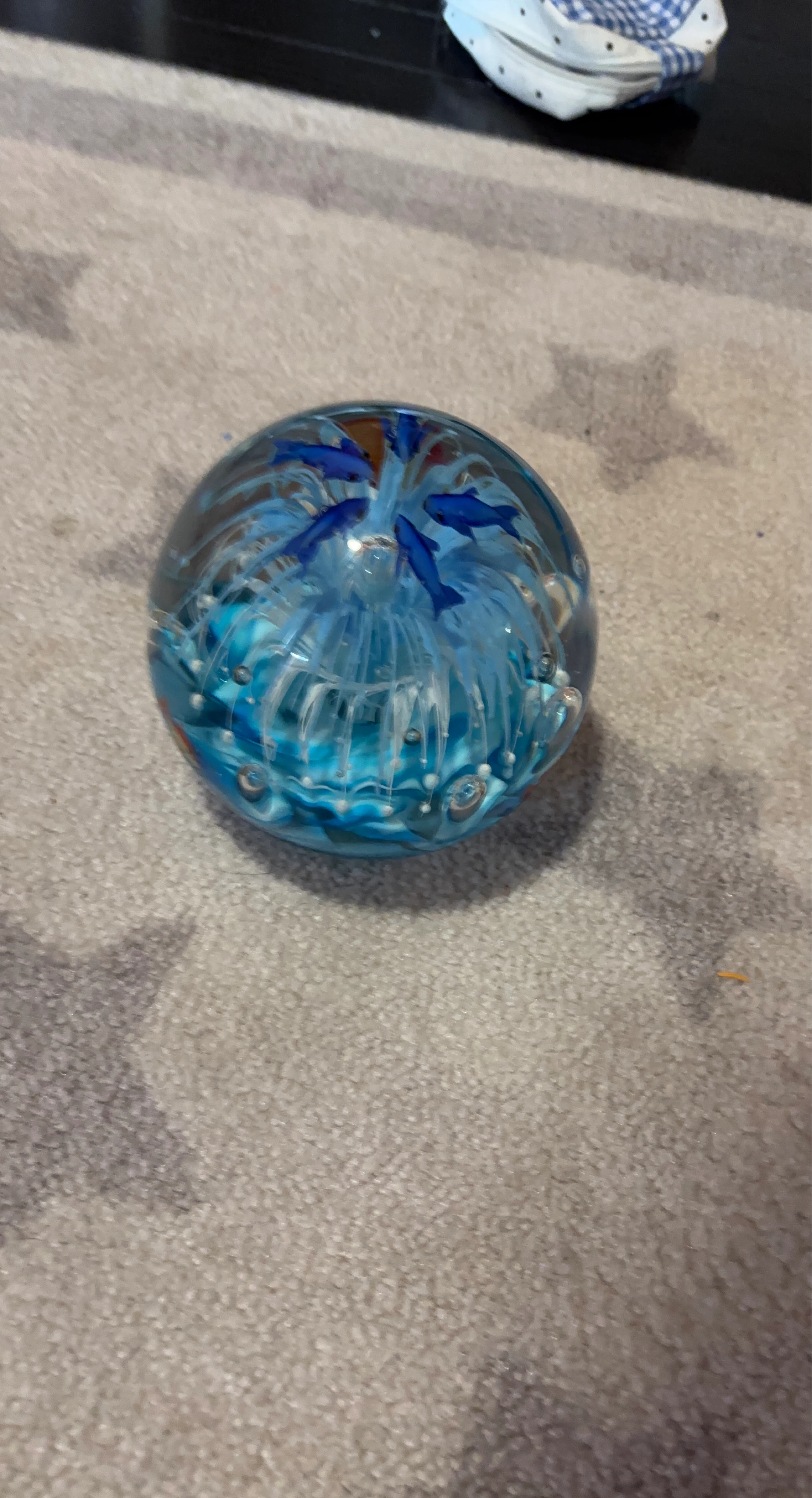 Glass Paperweight with Blue Fish