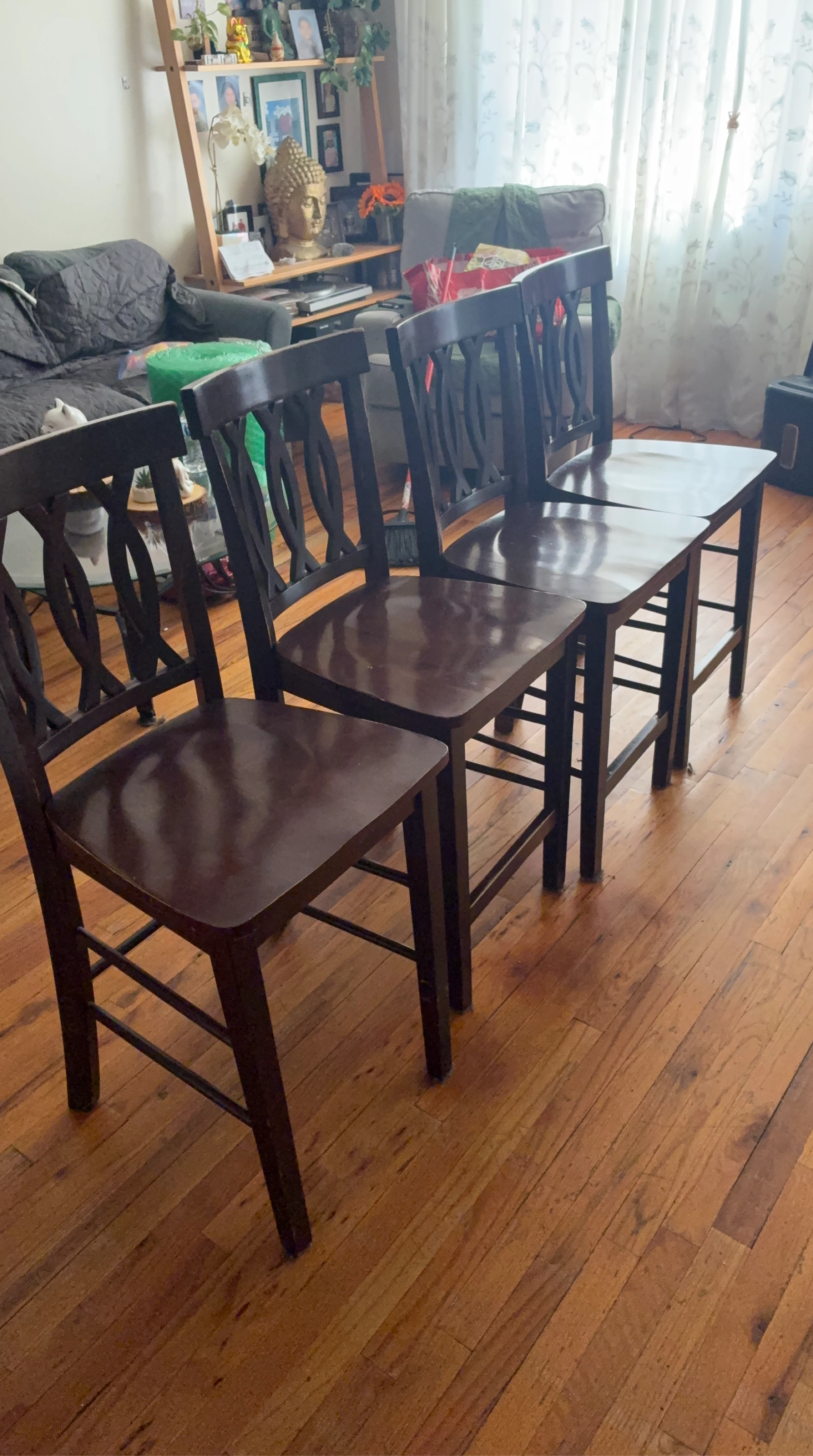 Set of 4 Dark Brown Wooden Dining Chairs