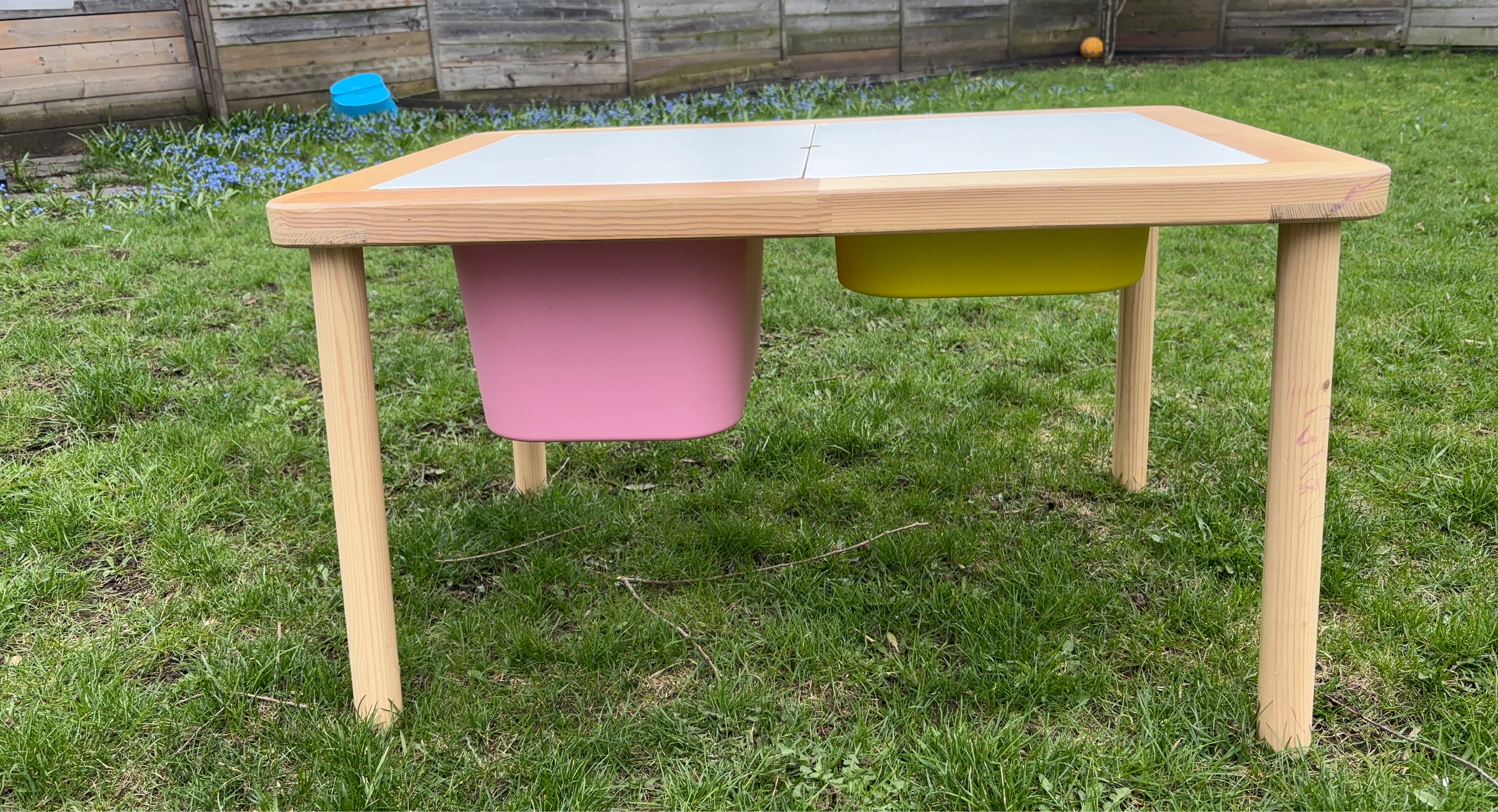 Kids Play Table with Pink and Yellow Storage Bins
