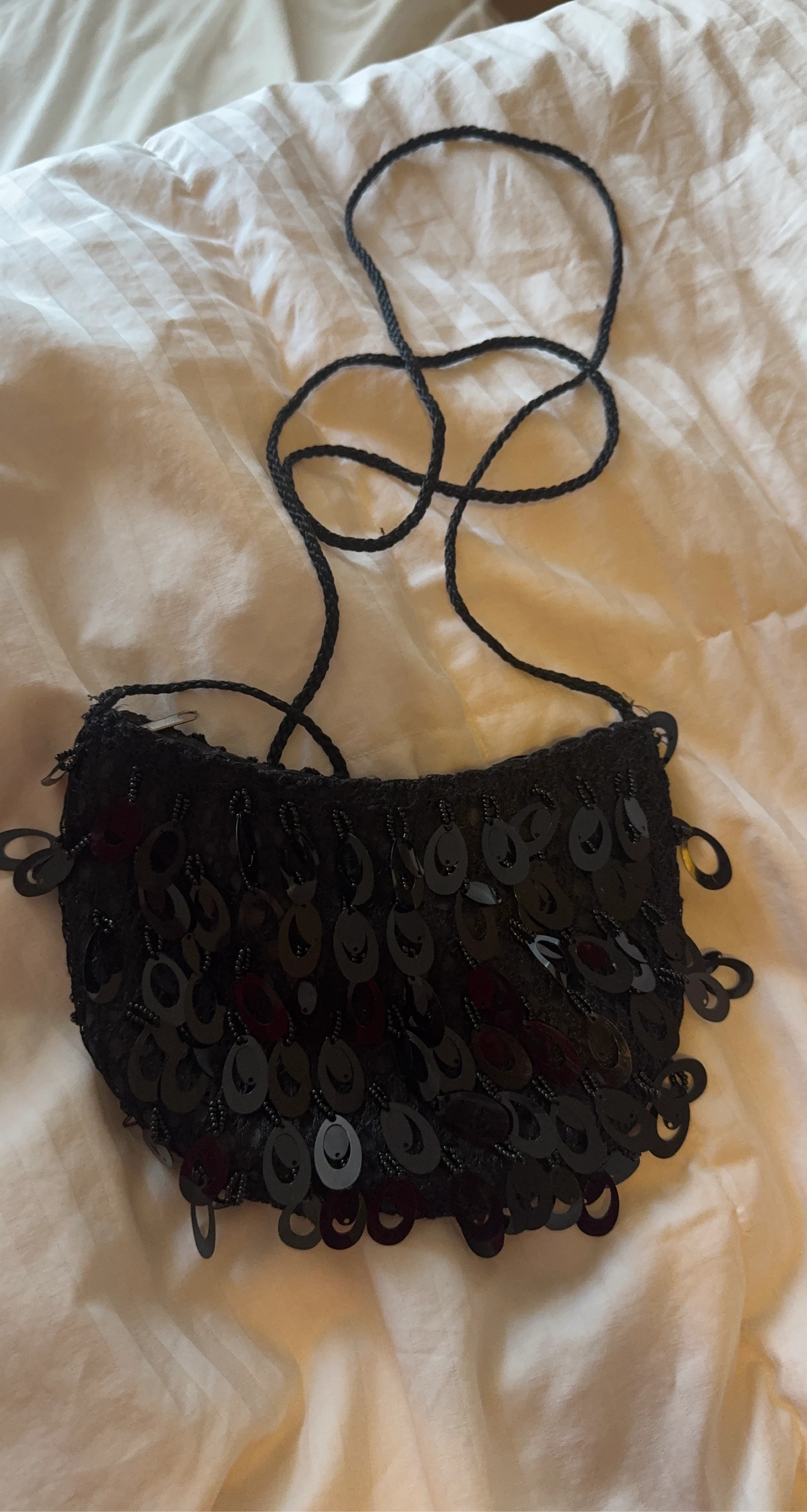 Black Sequin Evening Bag with Beaded Detail
