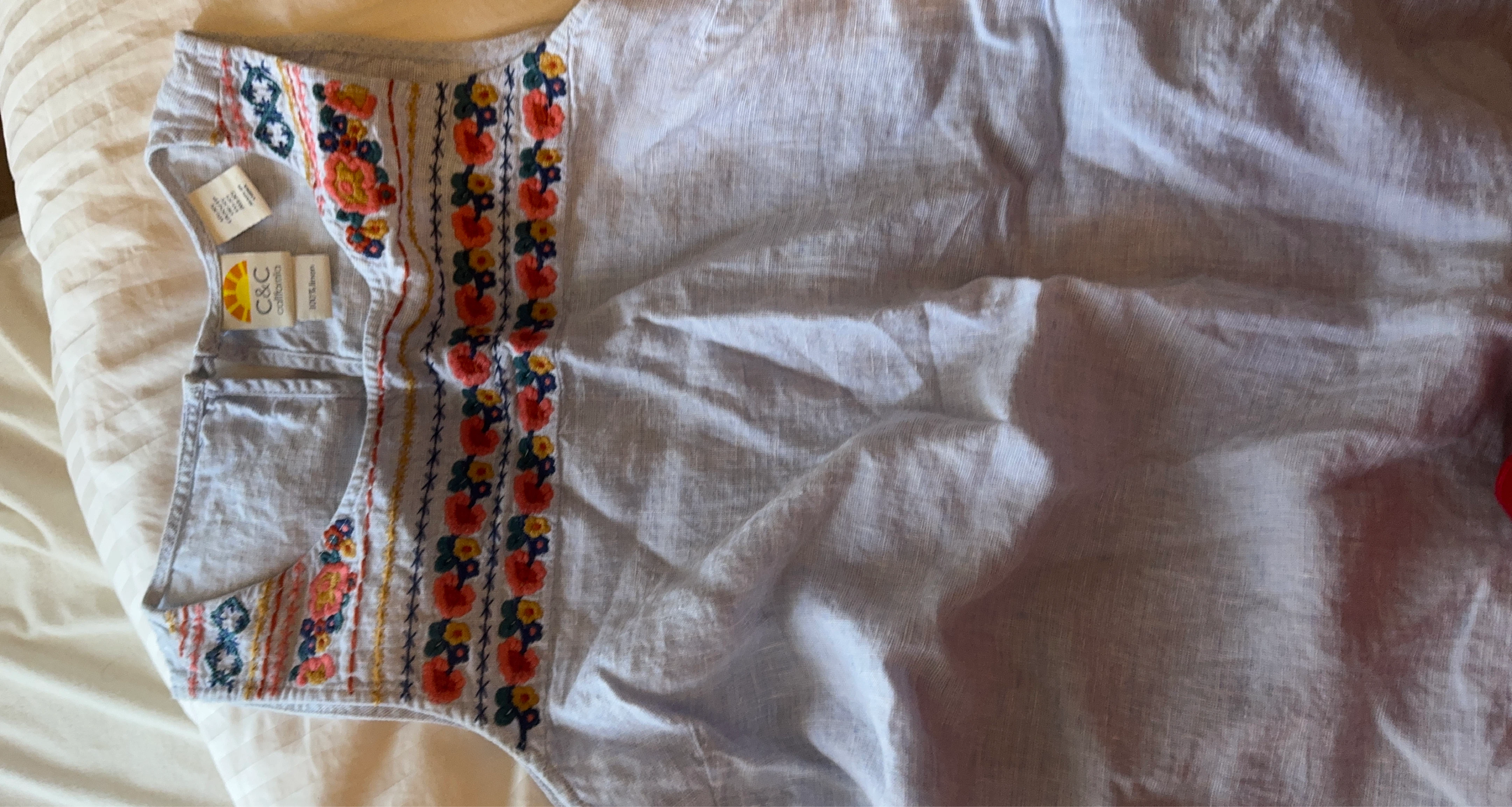 C&C California Embroidered Linen Blouse