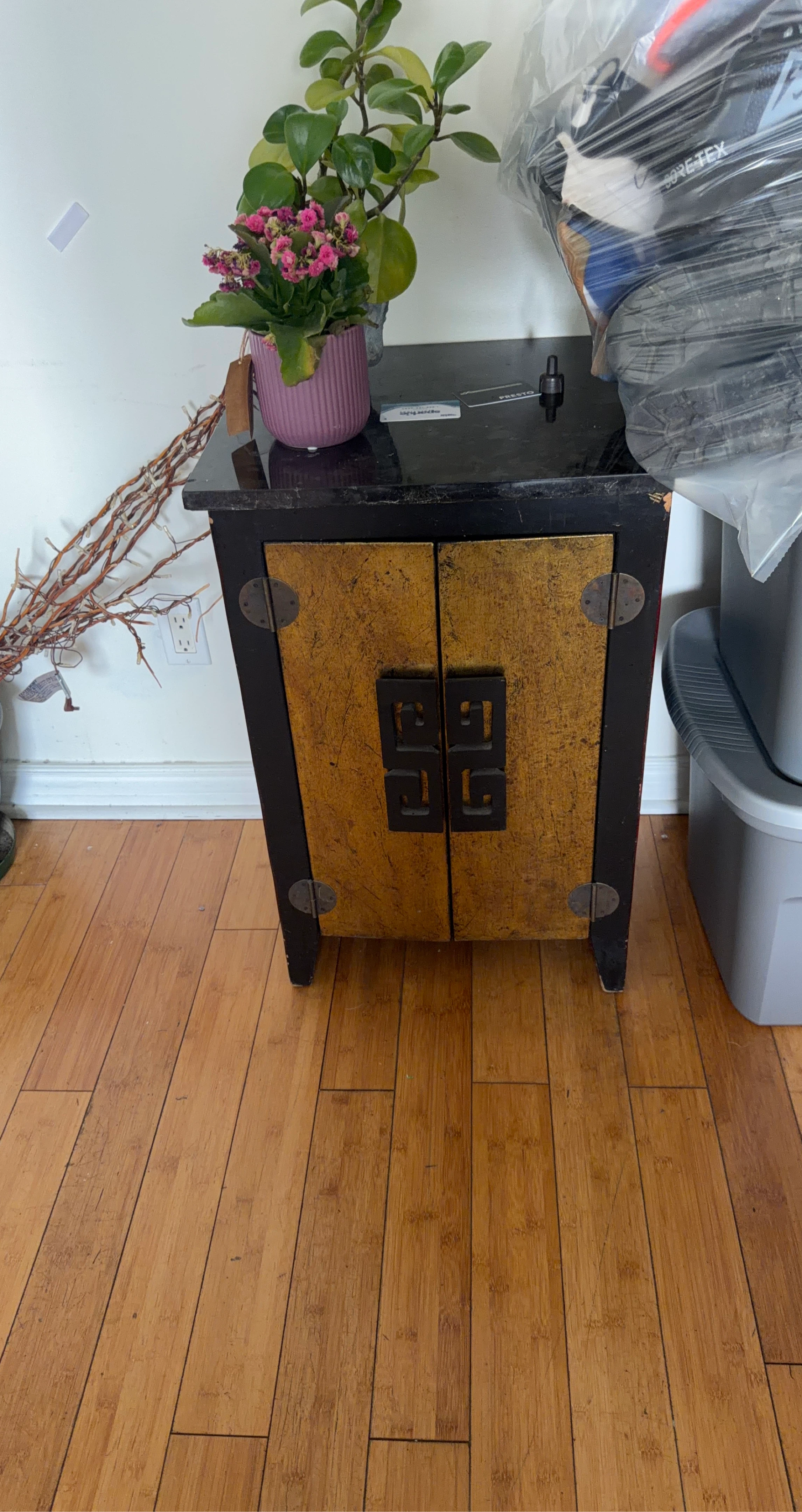 Vintage-style accent cabinet with gilded doors