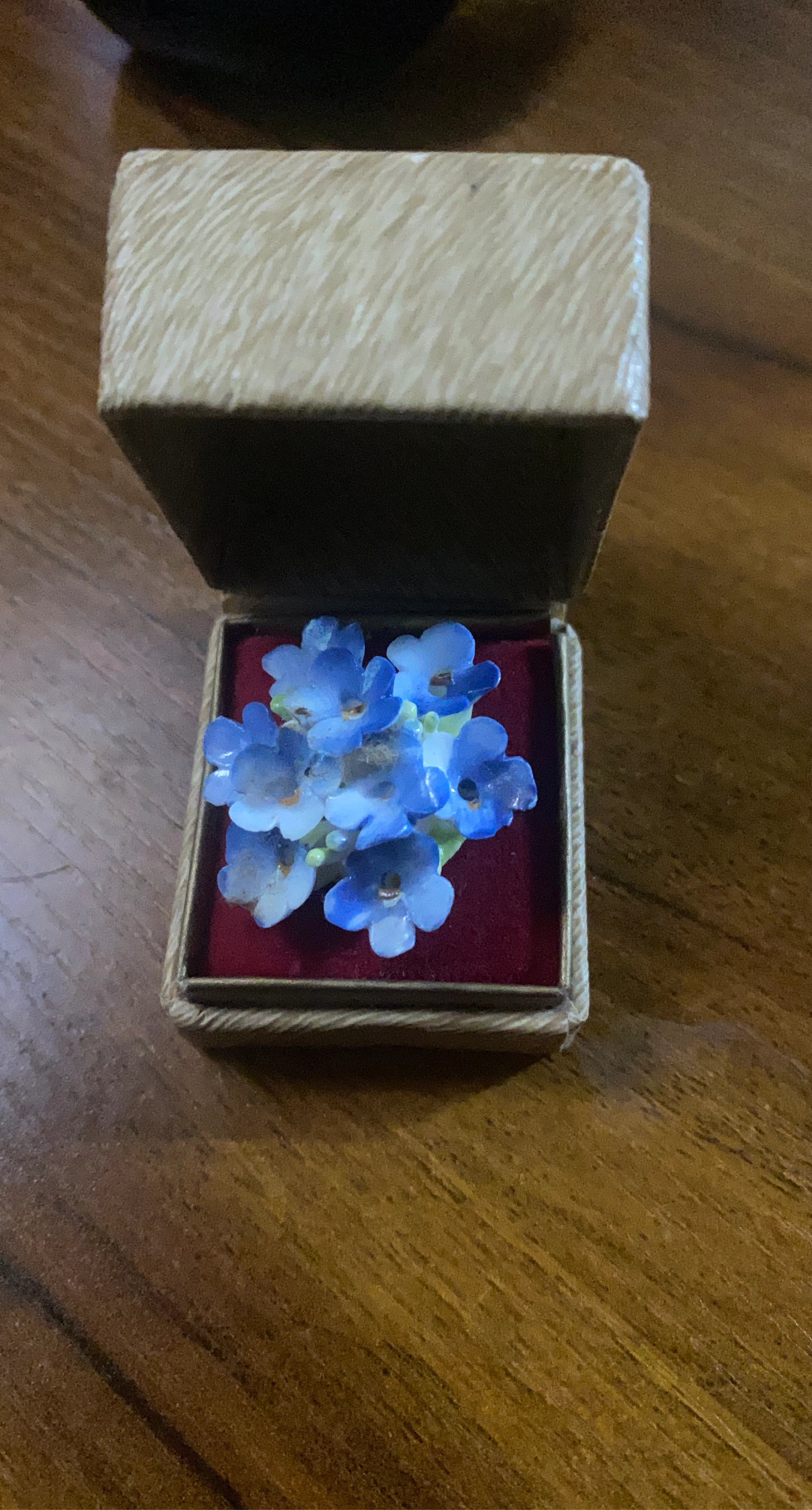 Blue Forget-Me-Not Flower Brooch in Box