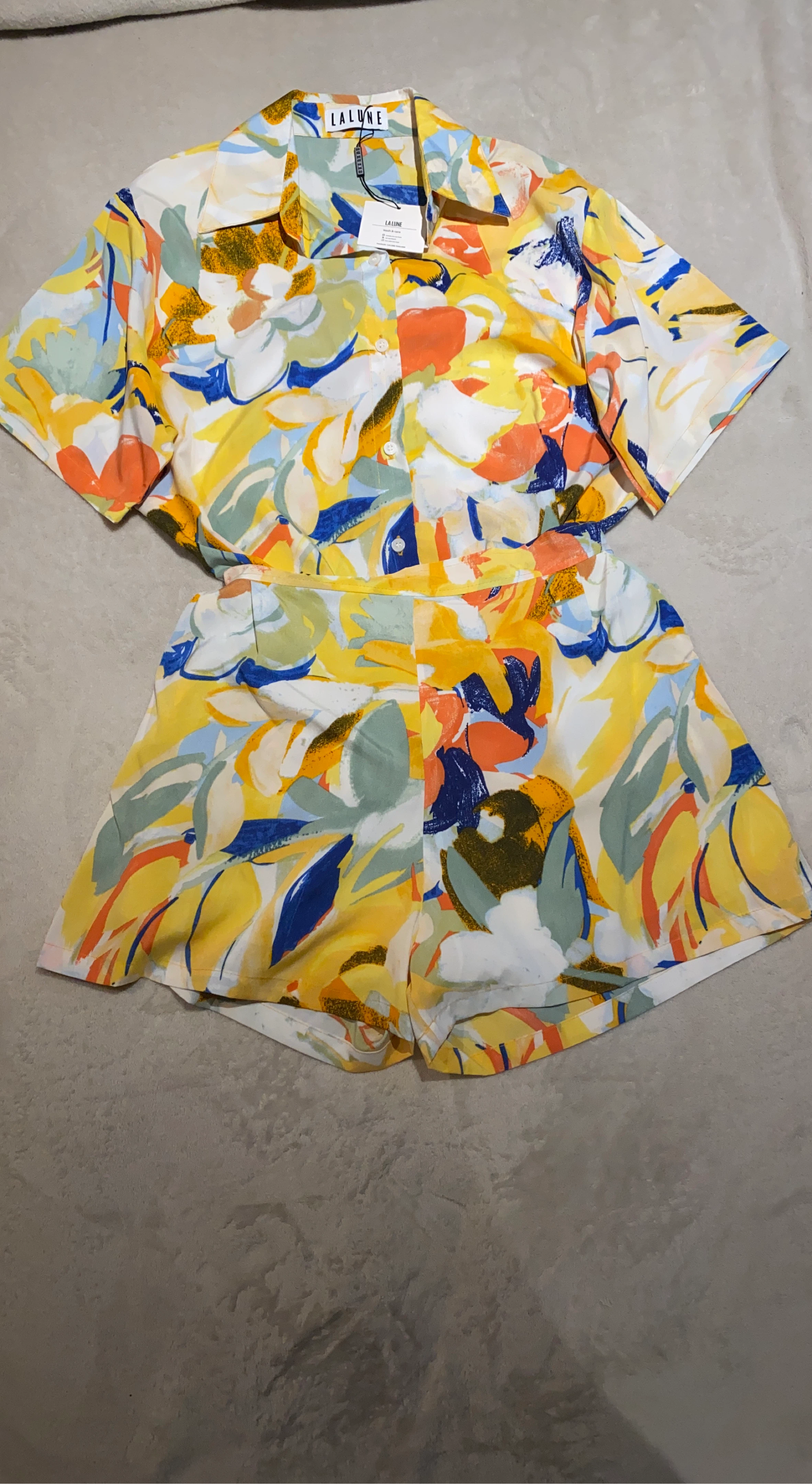 La Lune Women's Floral Print Shirt and Shorts Set
