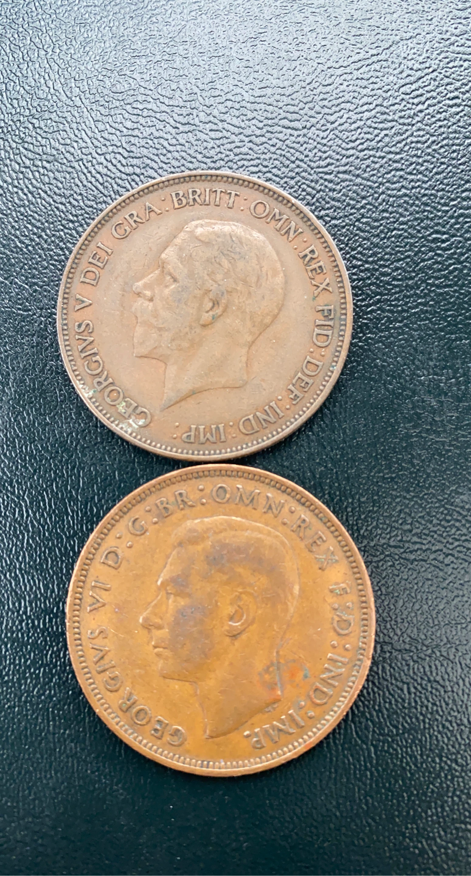 Two British Penny Coins - 1928 and 1944