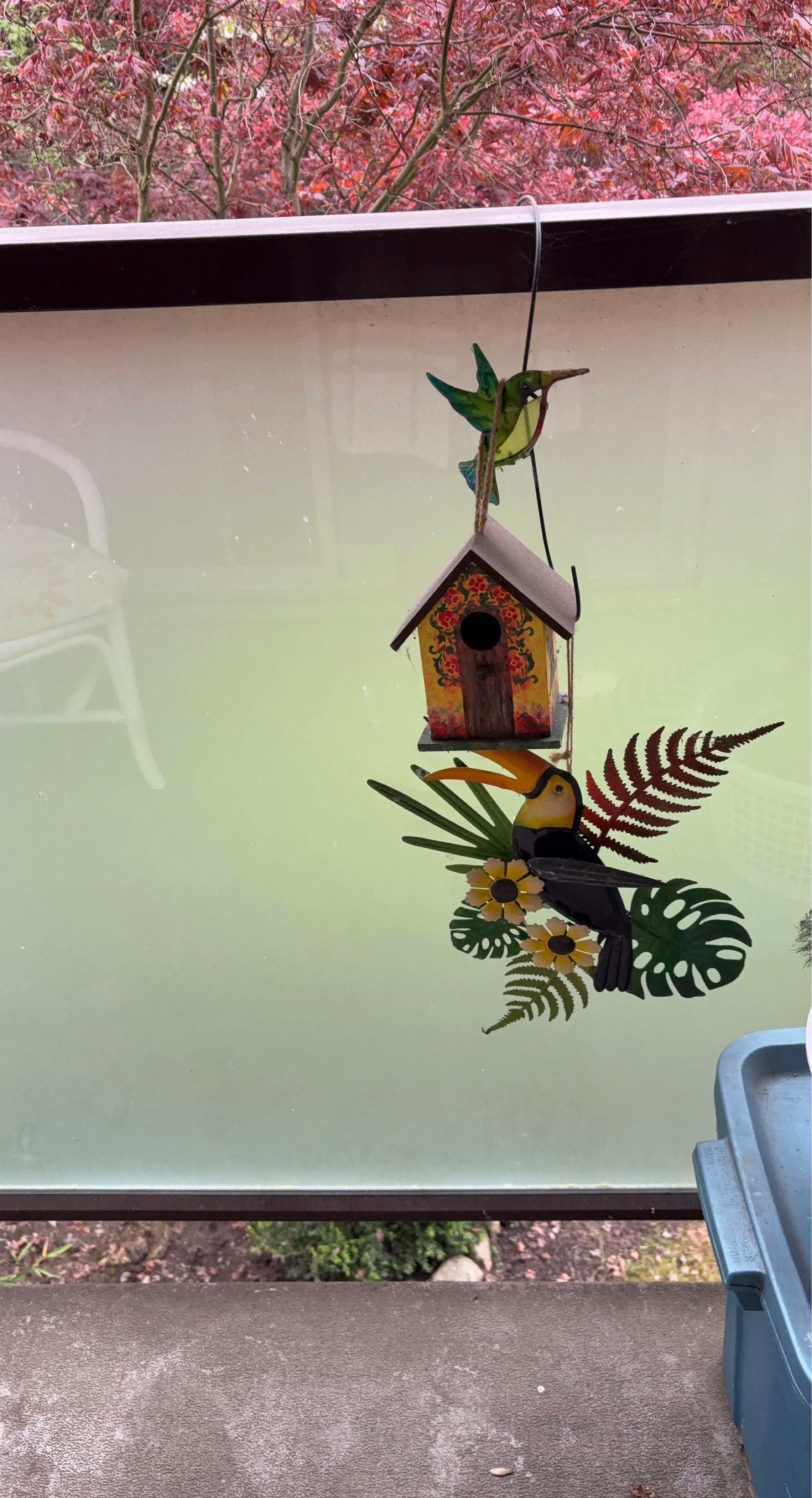 Decorative Birdhouse with Toucan and Hummingbird Accents