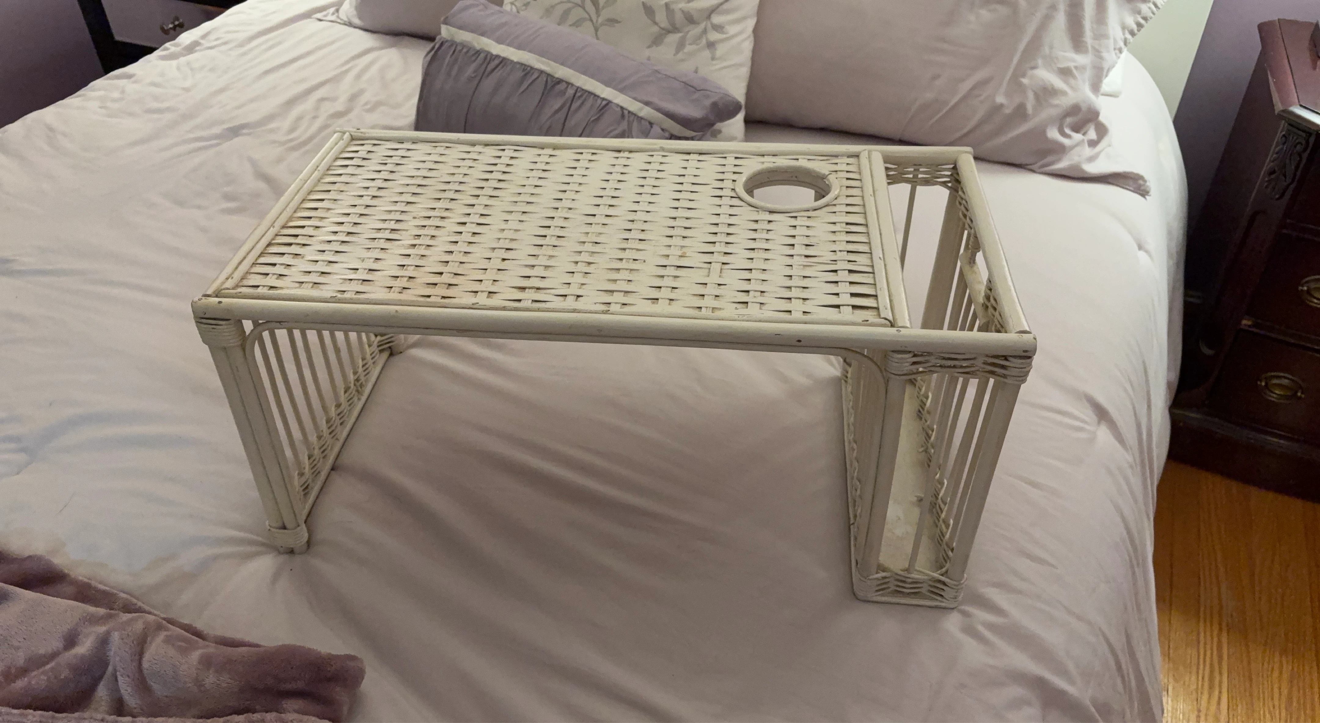 Wicker Bed Tray with Cup Holder