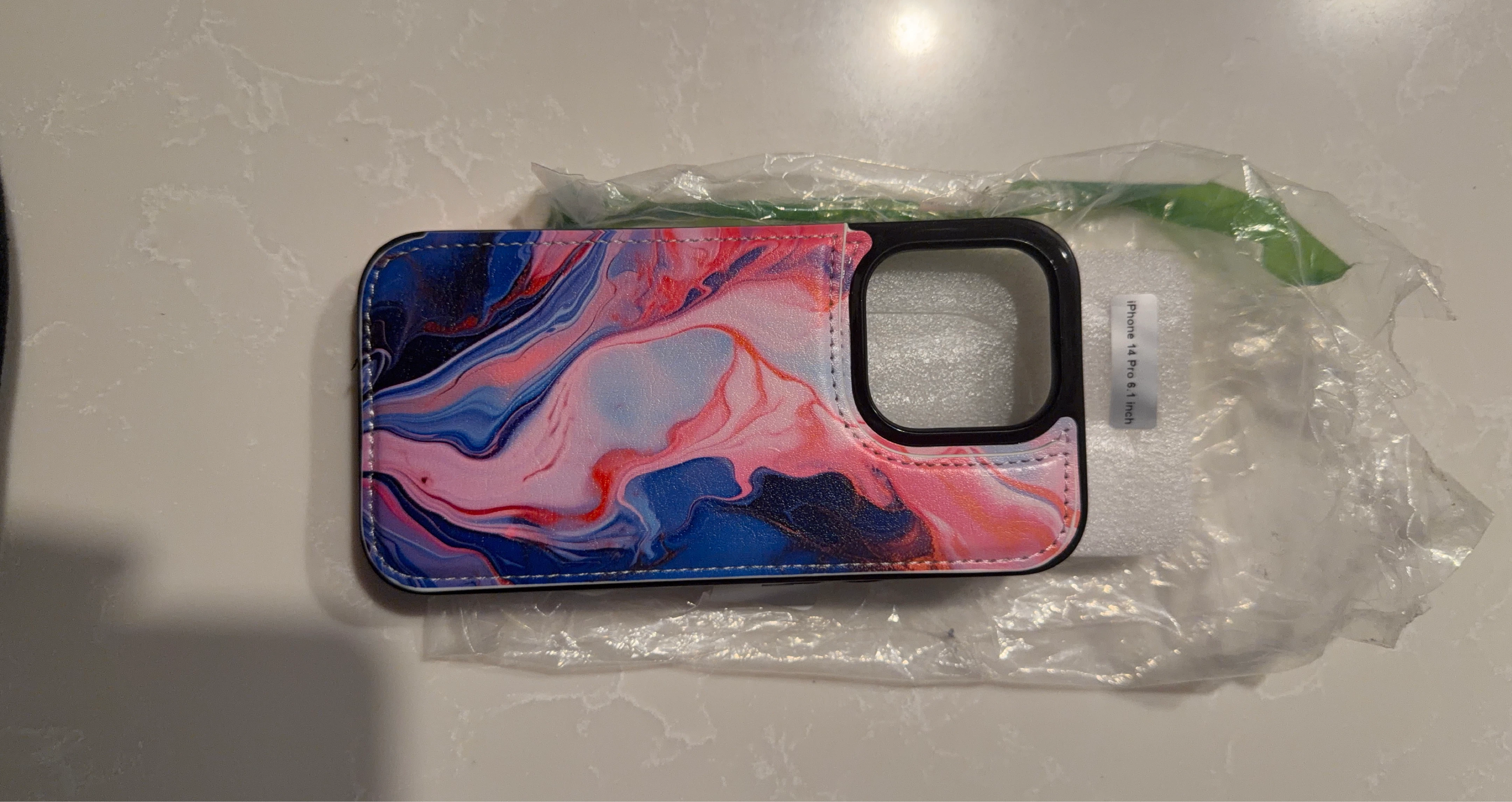 iPhone 14 Pro 6.1 inch Wallet Case - Pink & Blue Swirl