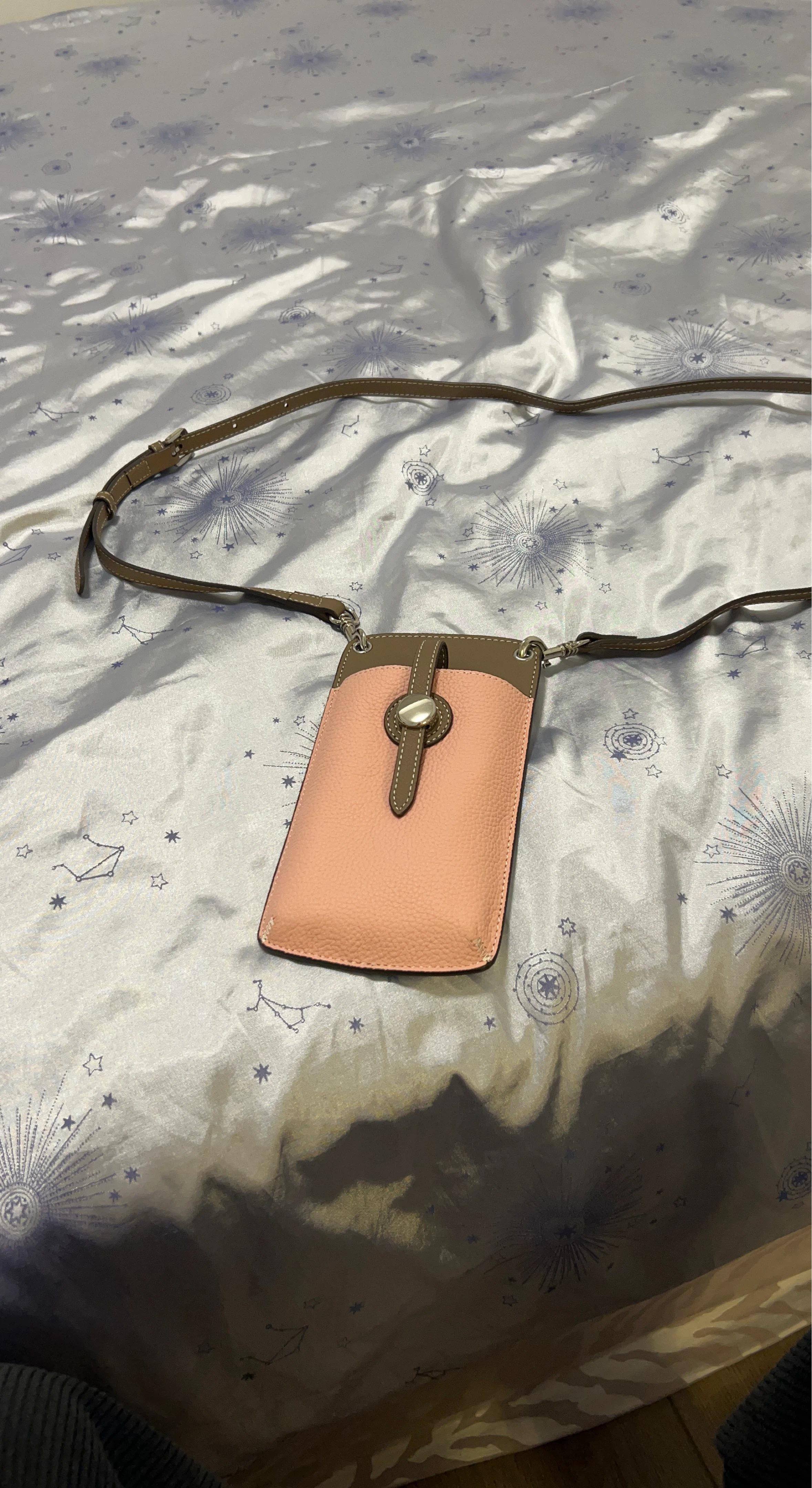 Pink and Brown Cell Phone Crossbody Bag