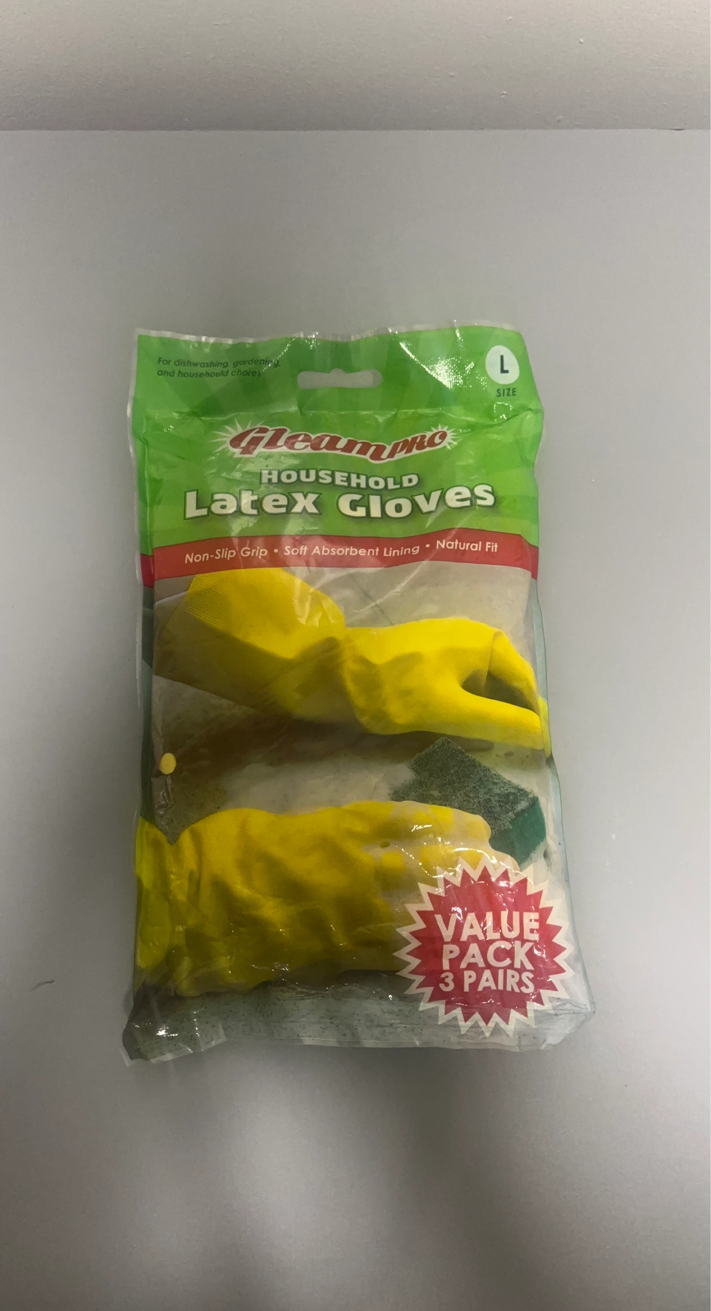 GleamPro Household Latex Gloves - Size L (3 Pairs)