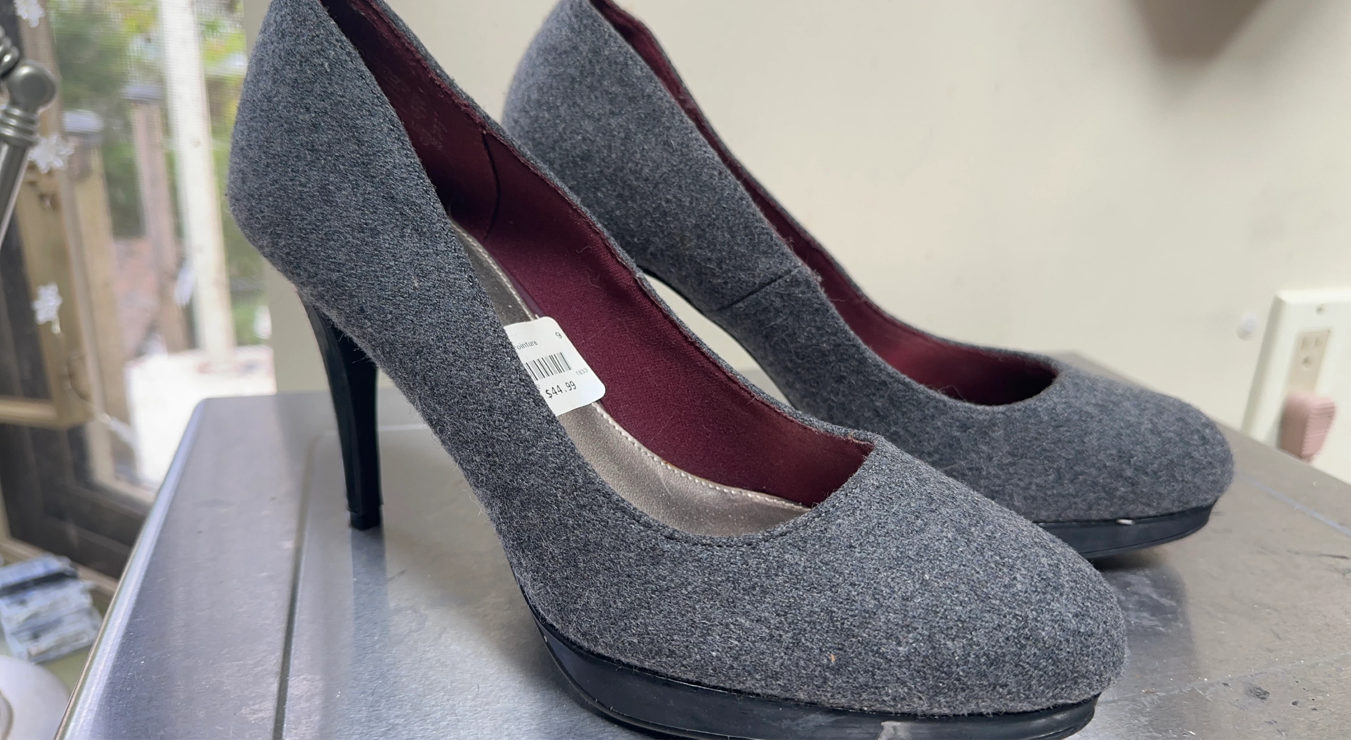 Grey Wool Blend High Heel Pumps Size 9