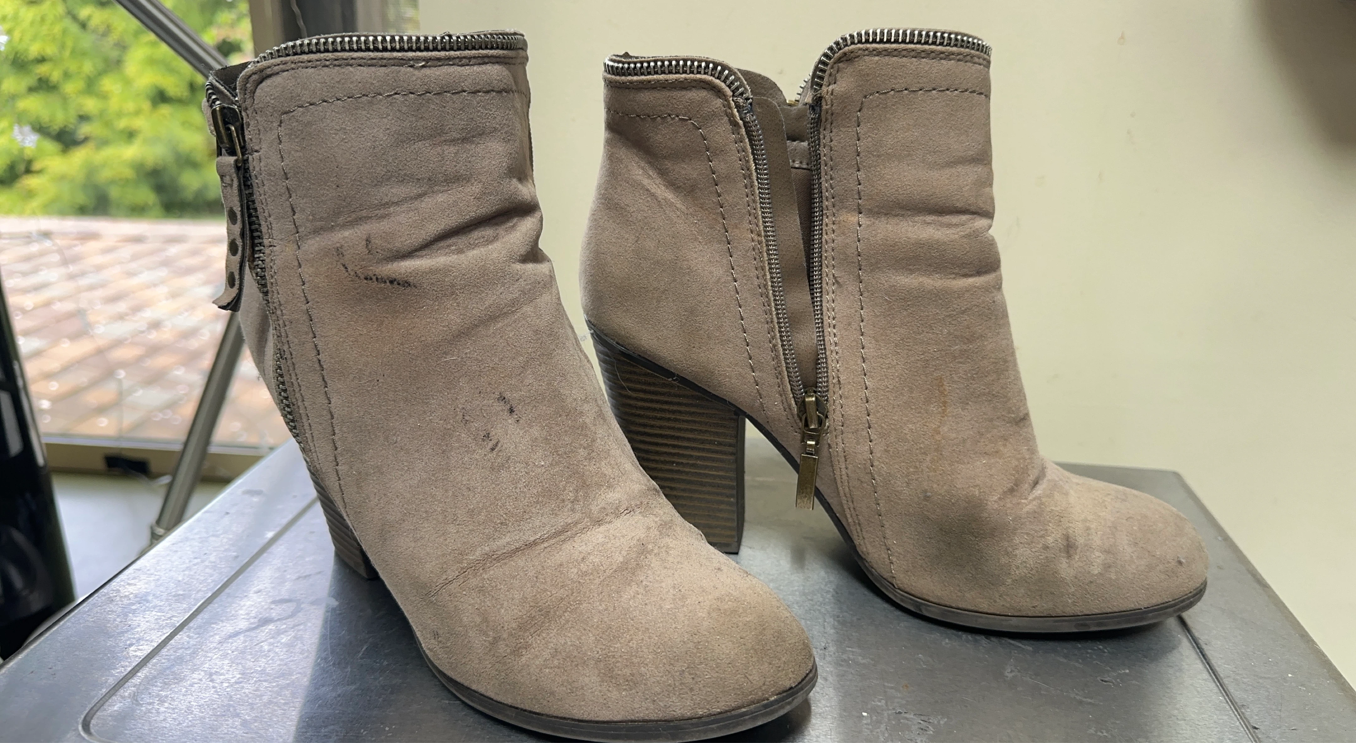 Taupe Suede Ankle Boots with Side Zippers