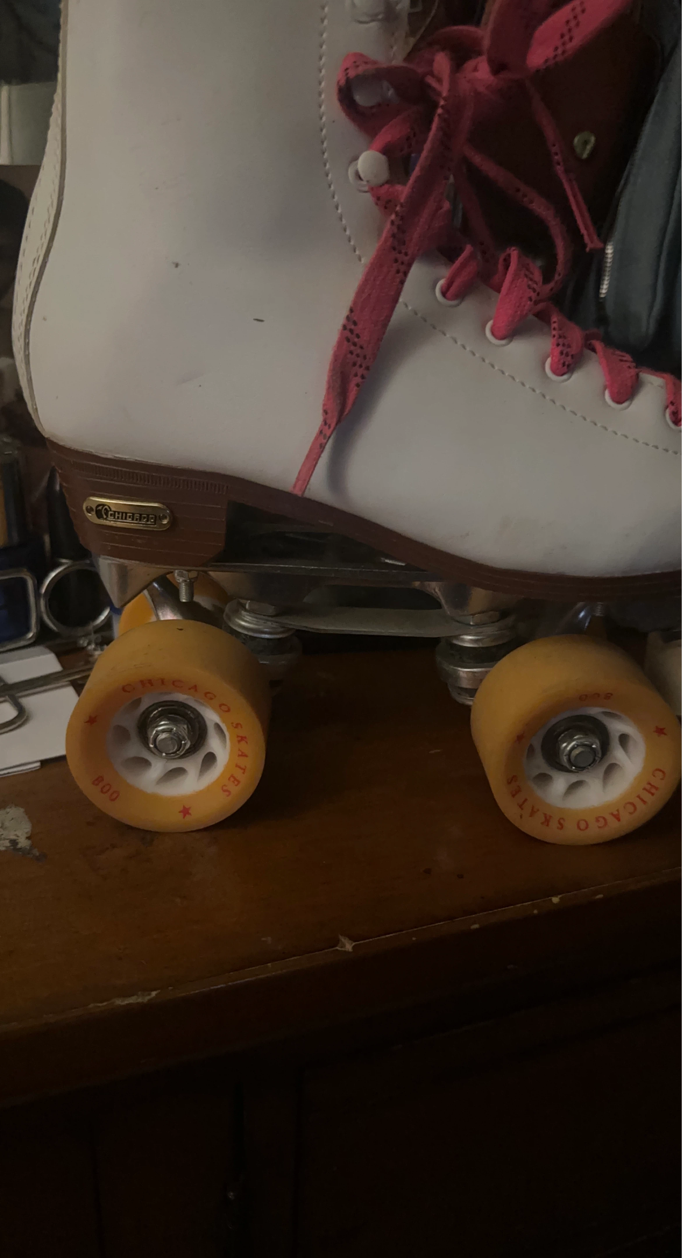 Chicago Skates White Roller Skates with Pink Laces