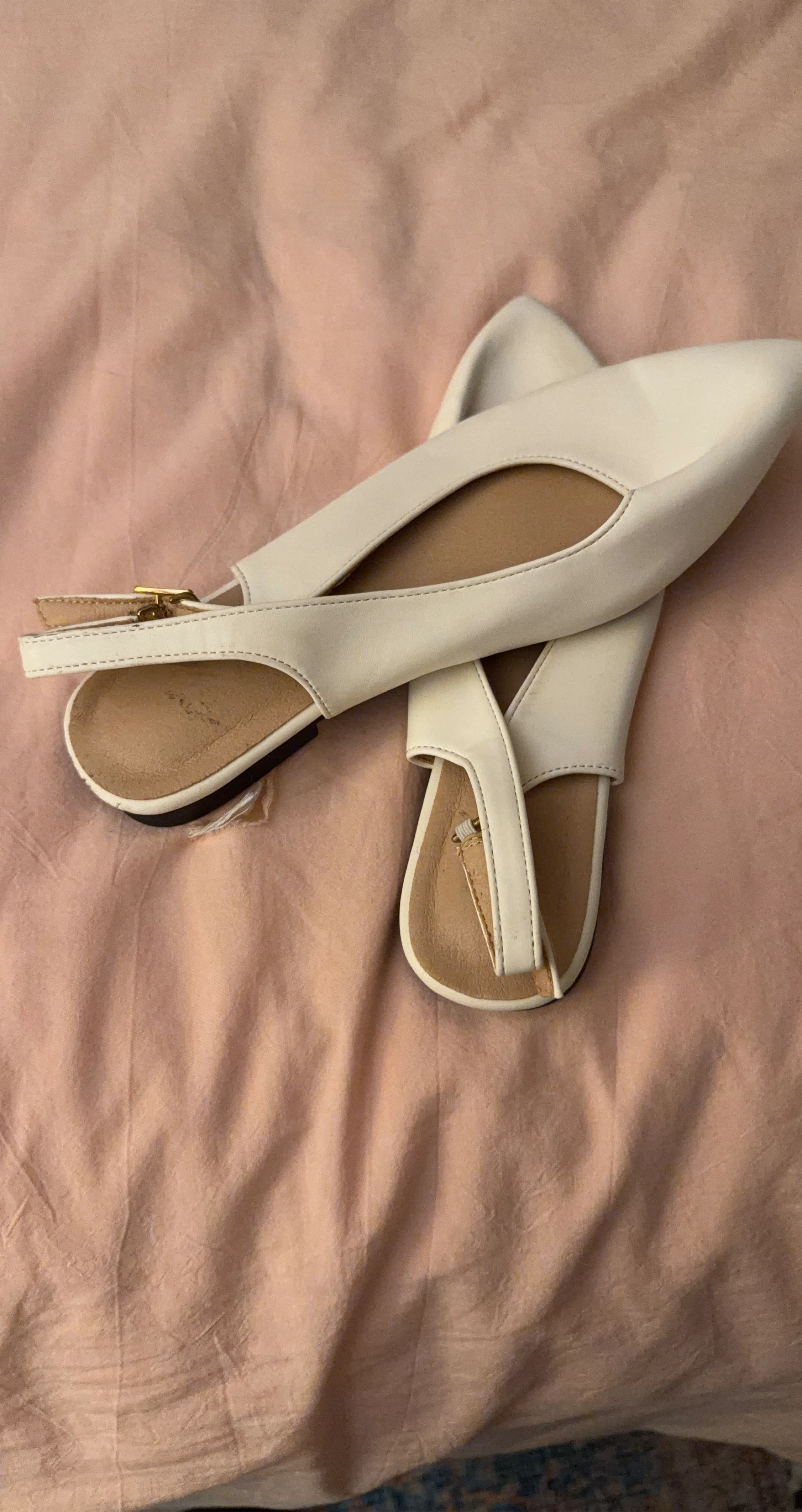 White Pointed Toe Slingback Flats