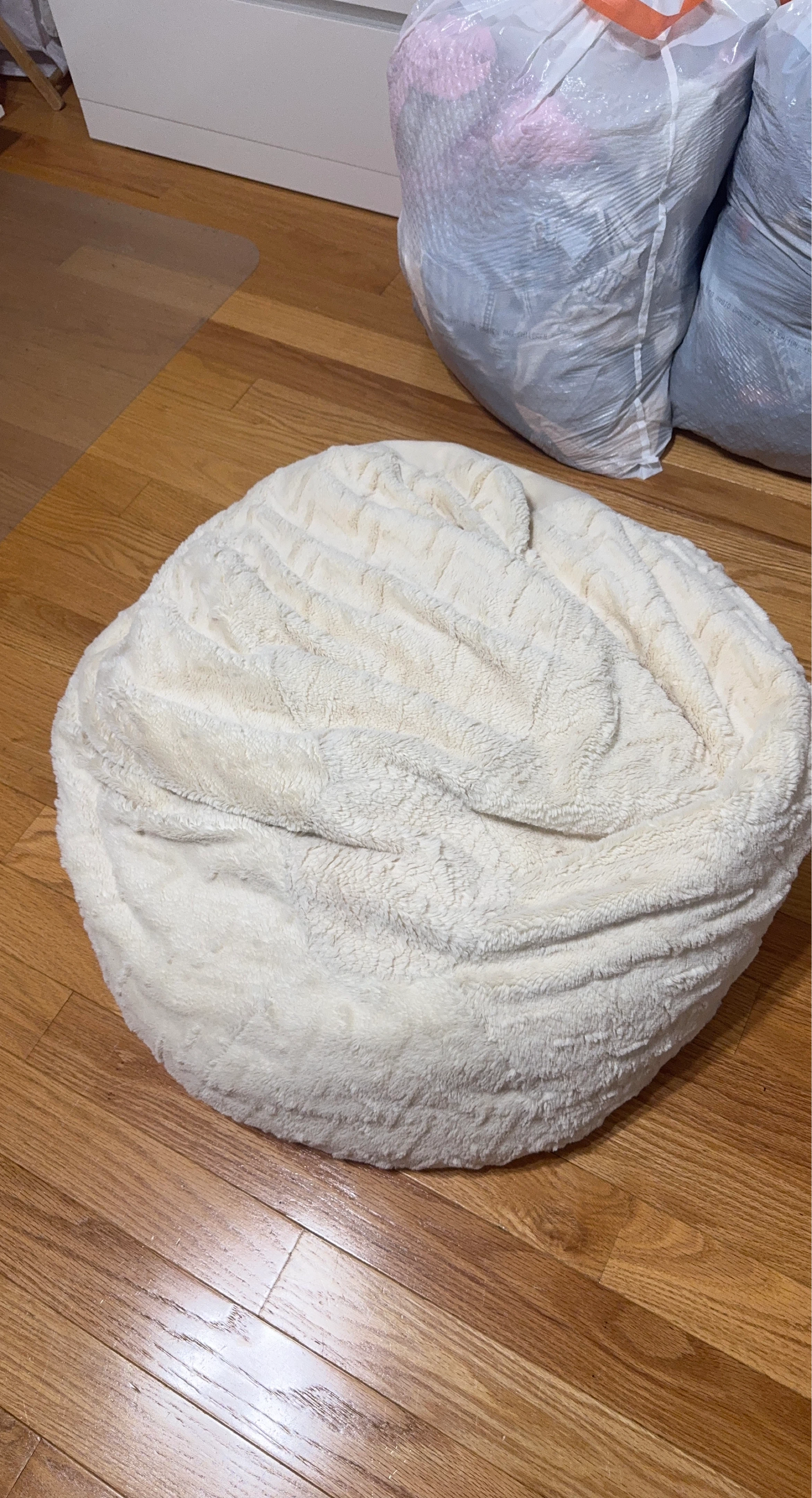 Cream Plush Bean Bag Chair