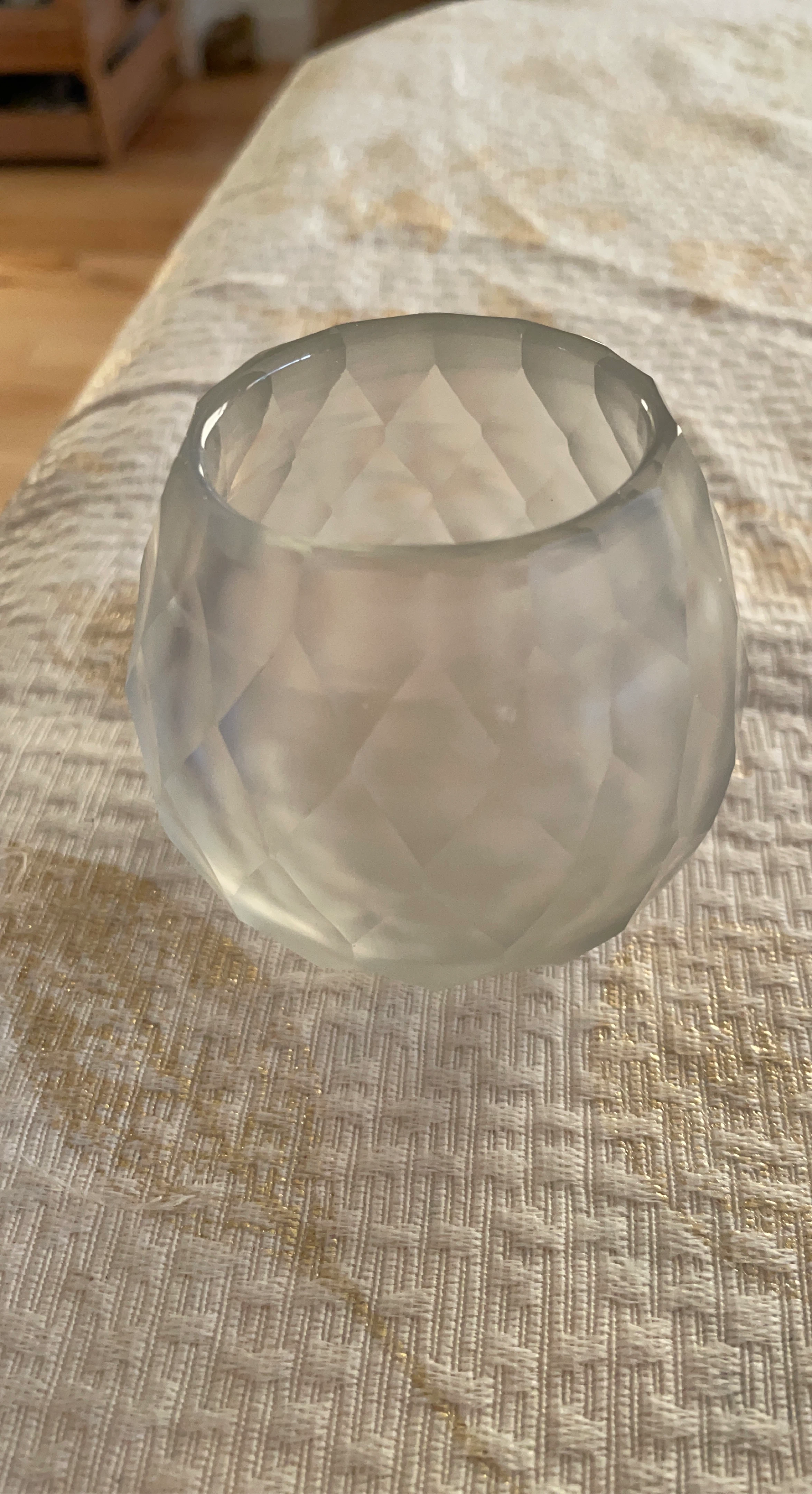 Frosted Diamond Cut Glass Votive Holder