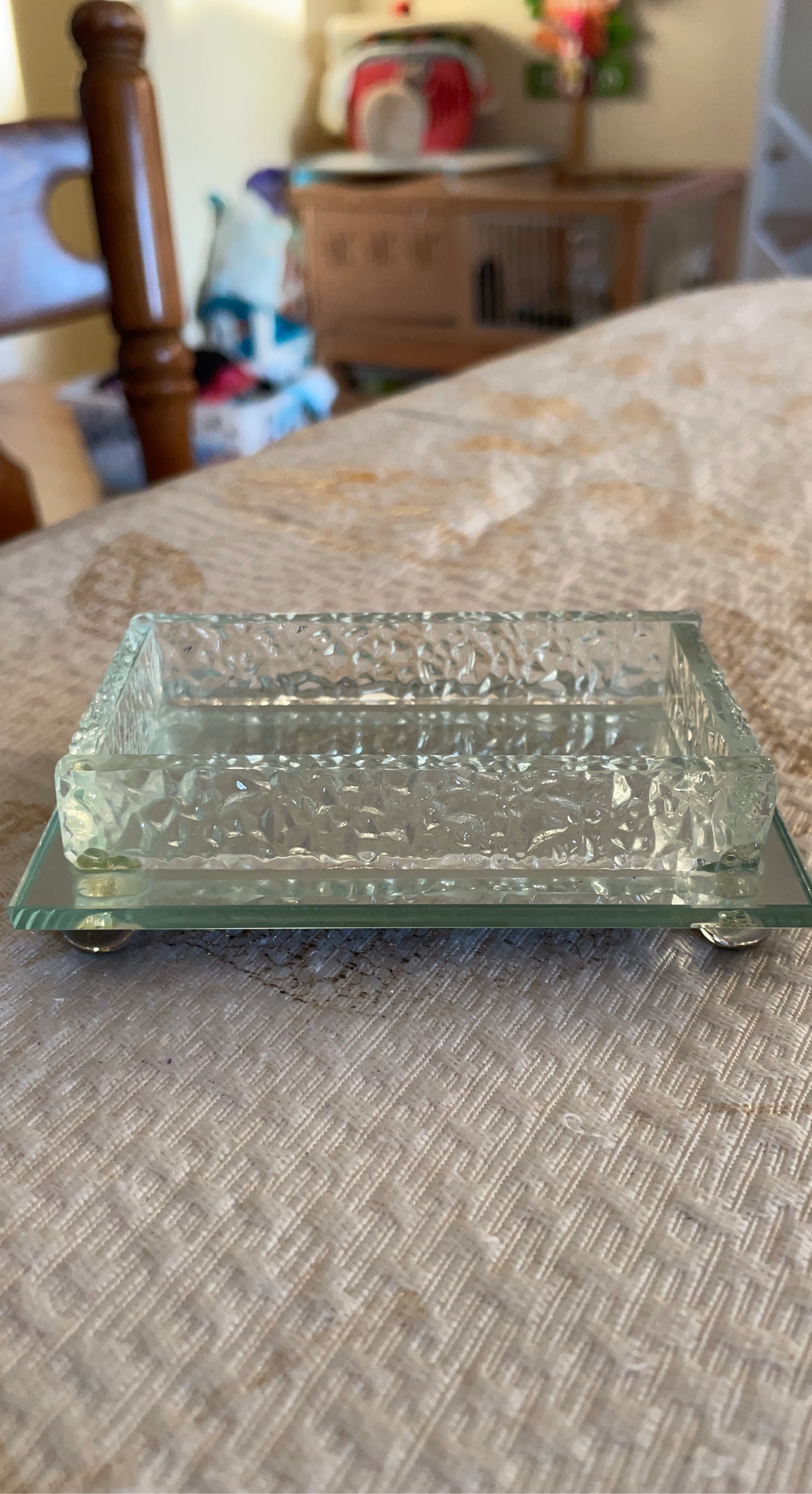 Clear Textured Glass Dish with Silver Feet