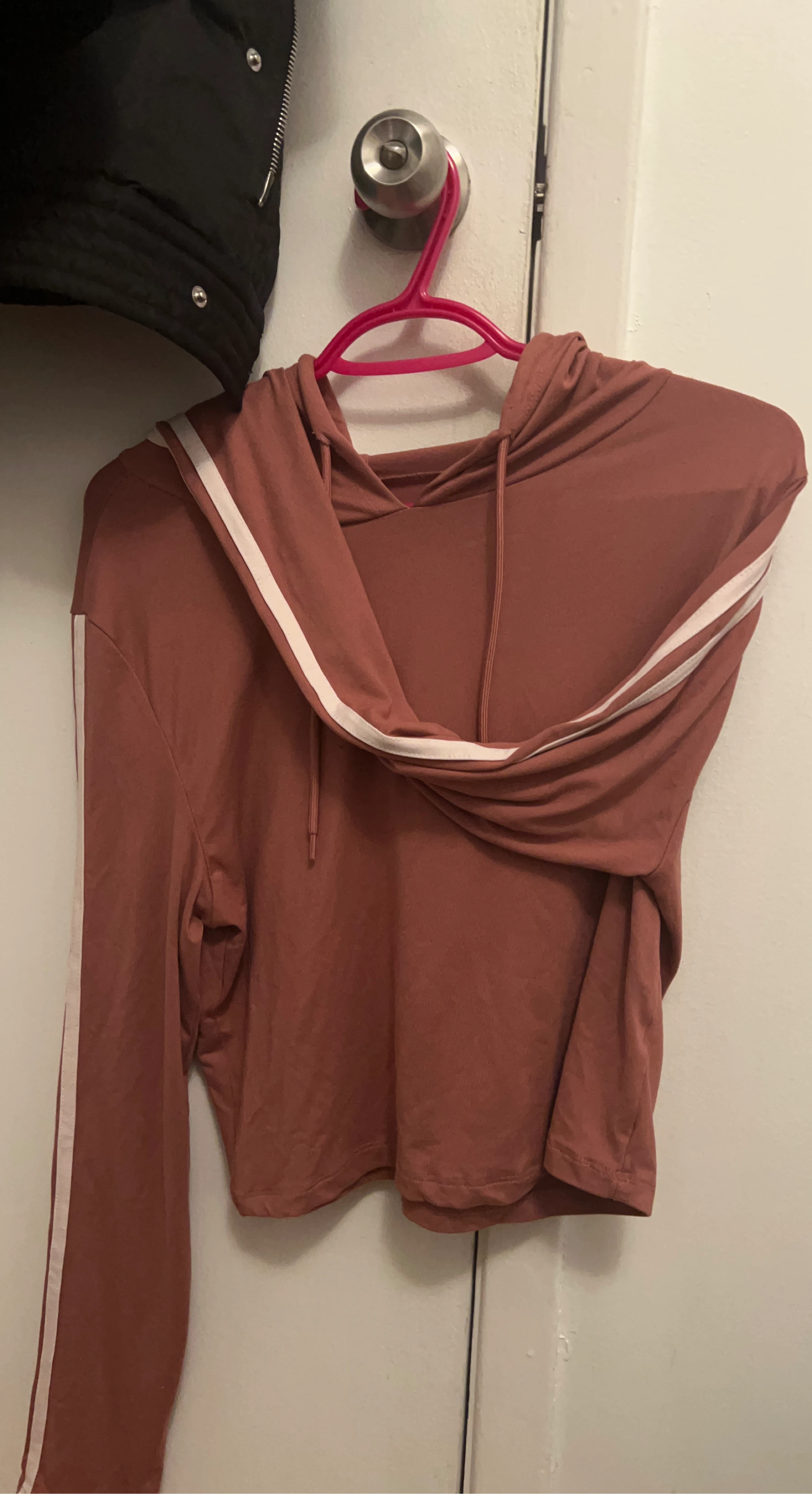 Cropped Hoodie with White Stripes