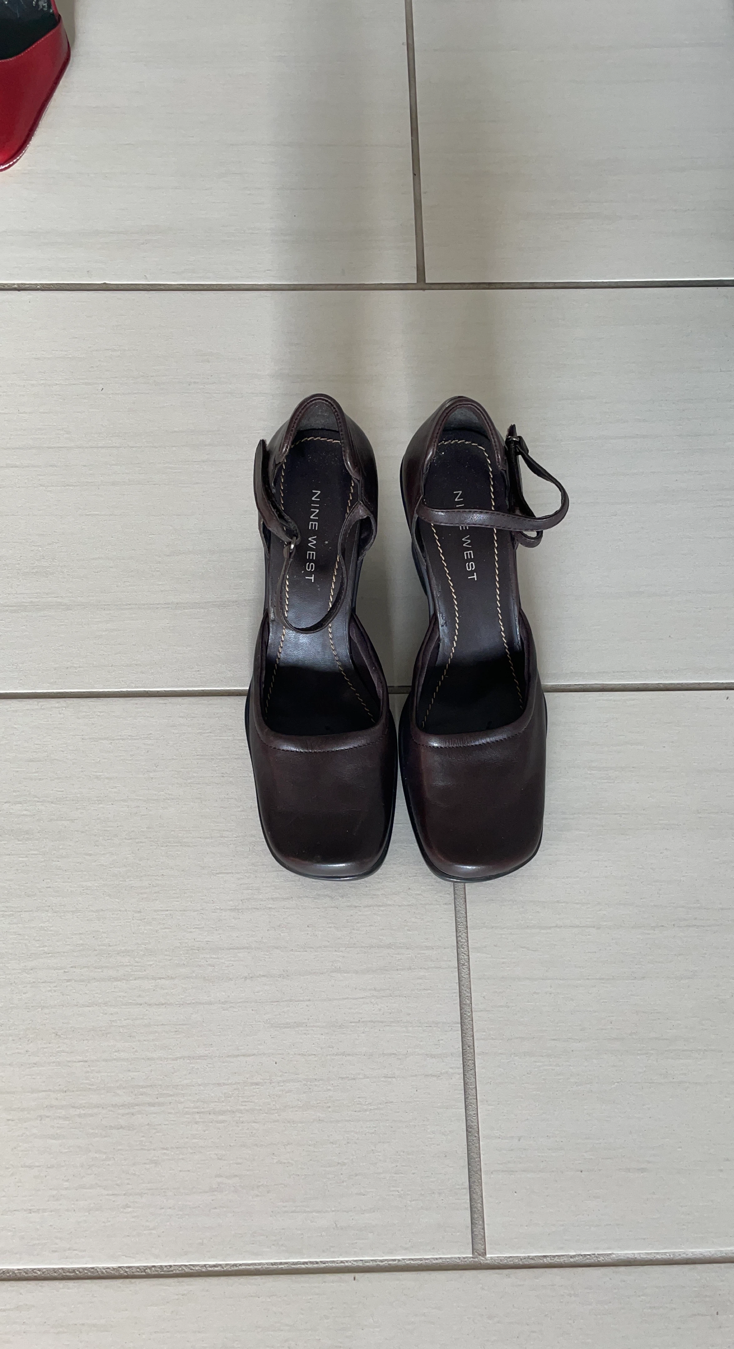 Nine West Dark Brown Leather Mary Jane Heels