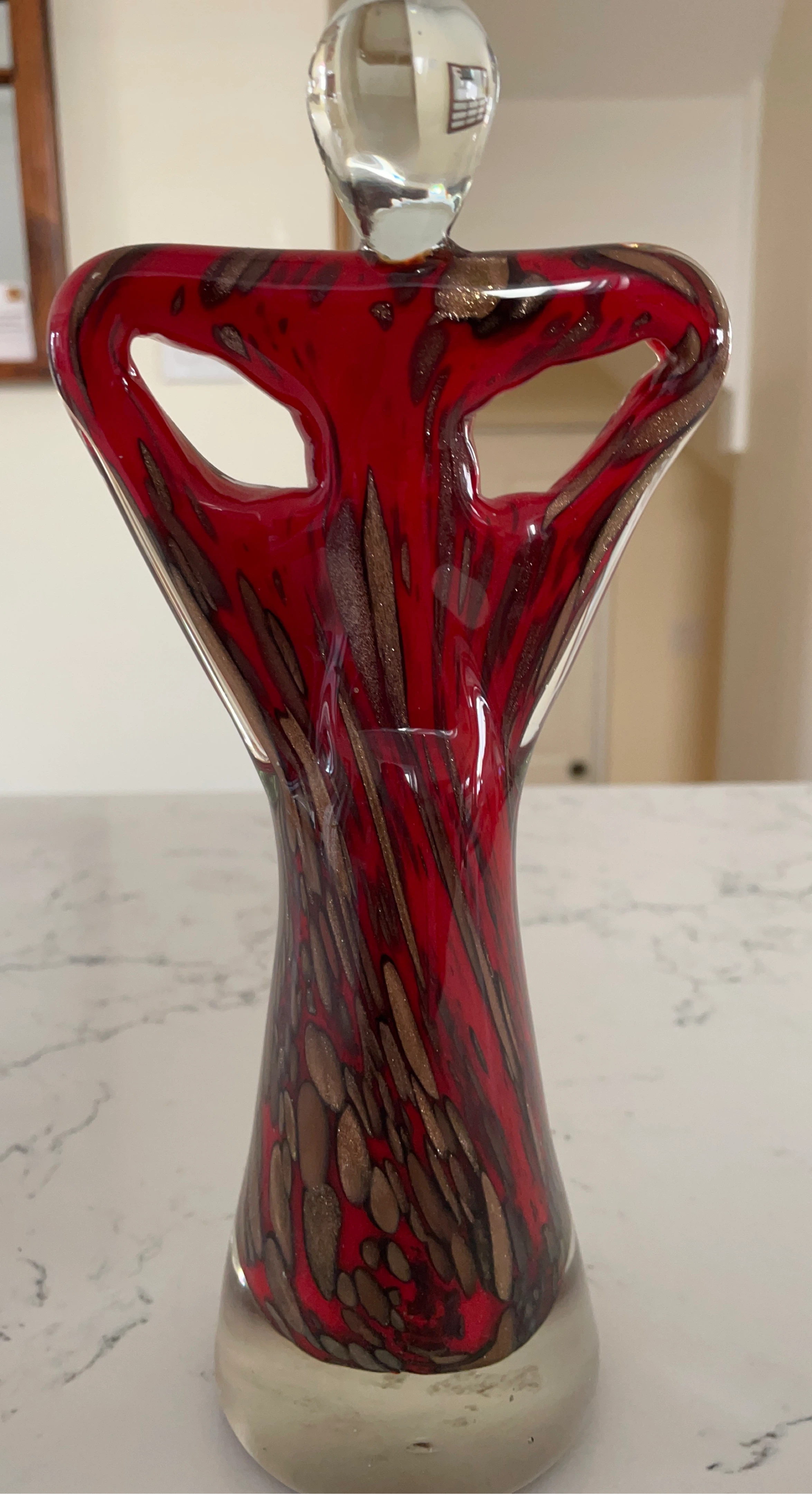 Red and Gold Swirl Glass Art Sculpture
