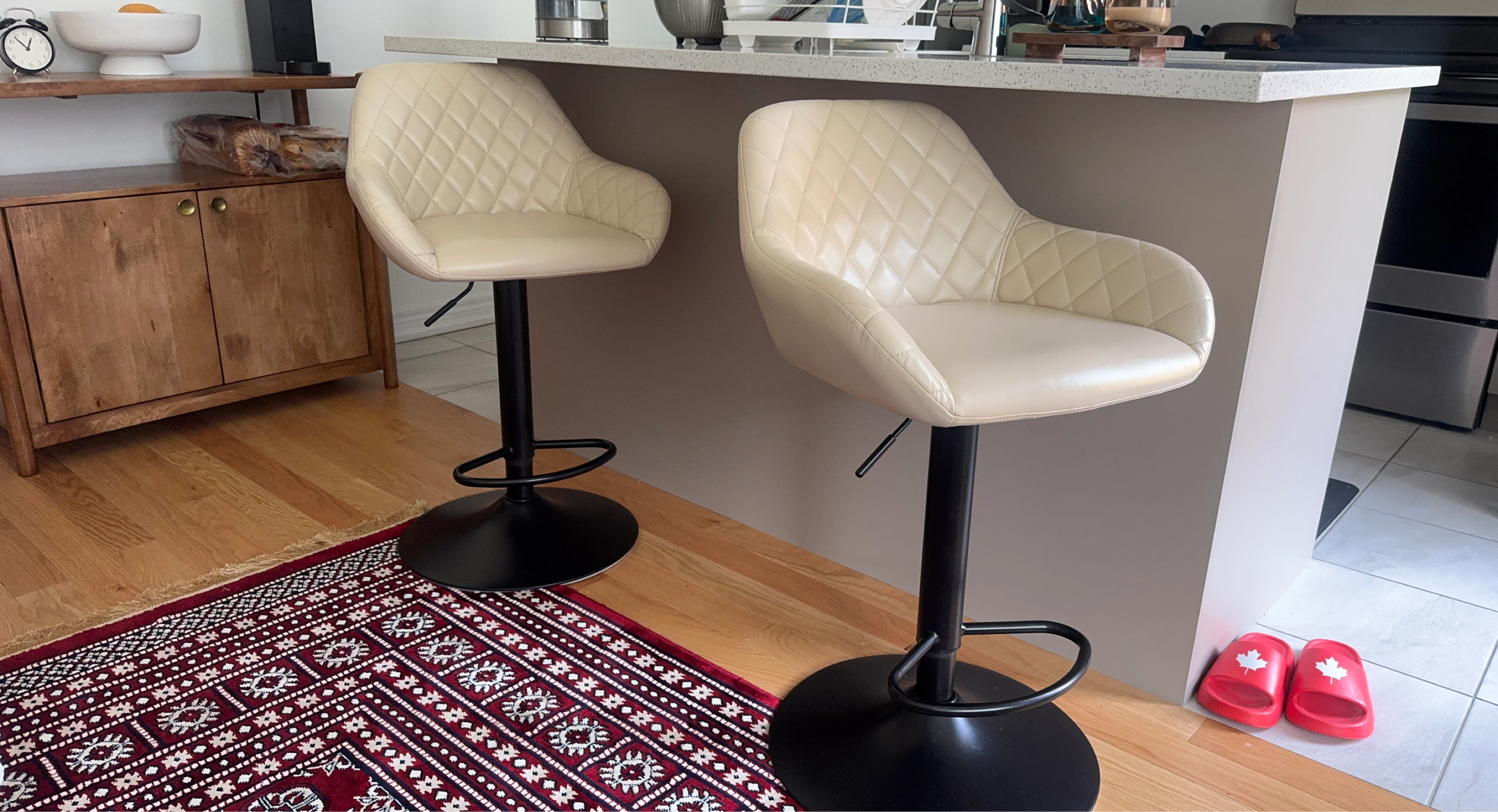 Adjustable Beige Swivel Bar Stools (Set of 2)