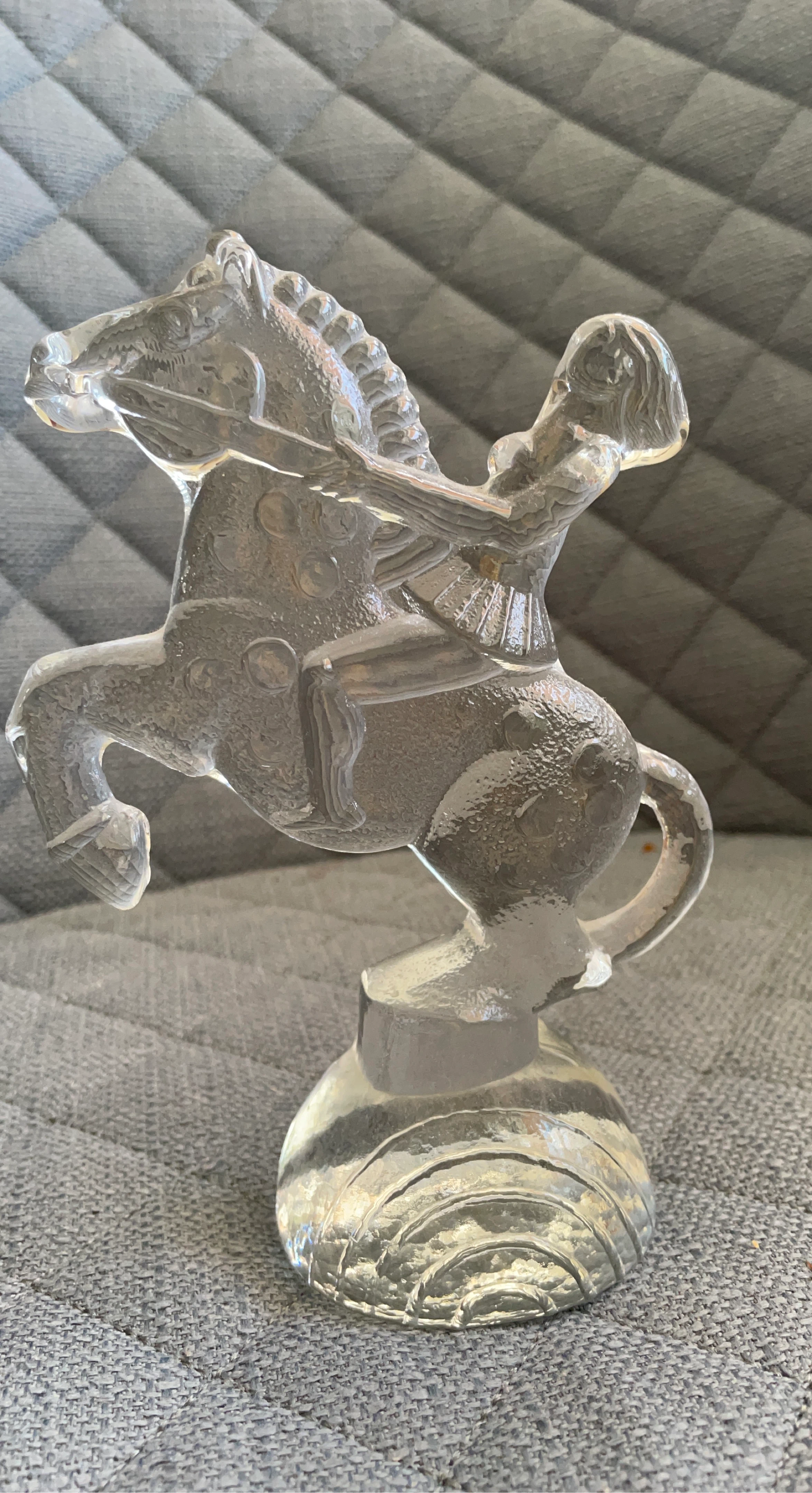 Clear Glass Horse and Rider Figurine
