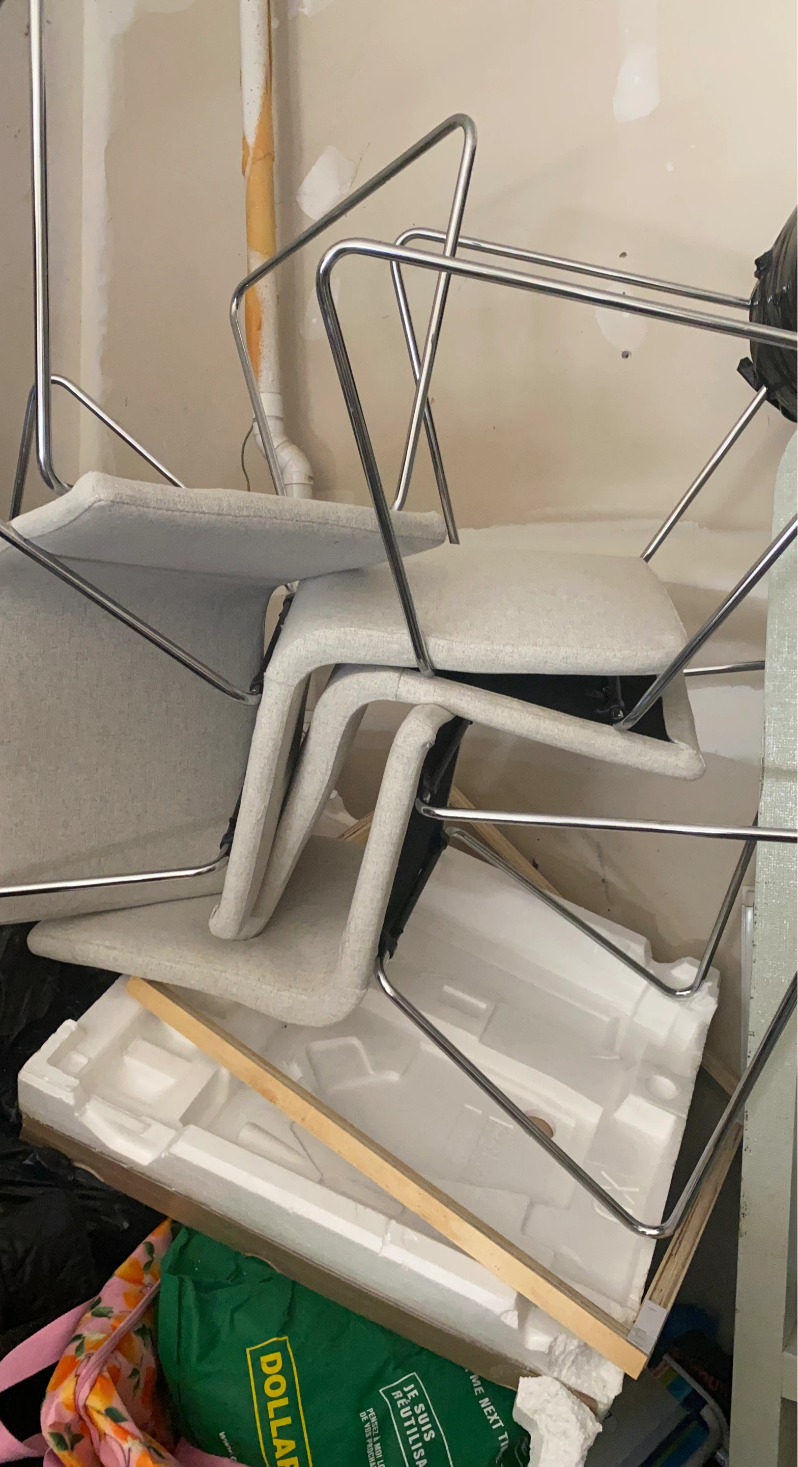 Light Grey Fabric Dining Chairs with Chrome Legs (Set of 2)