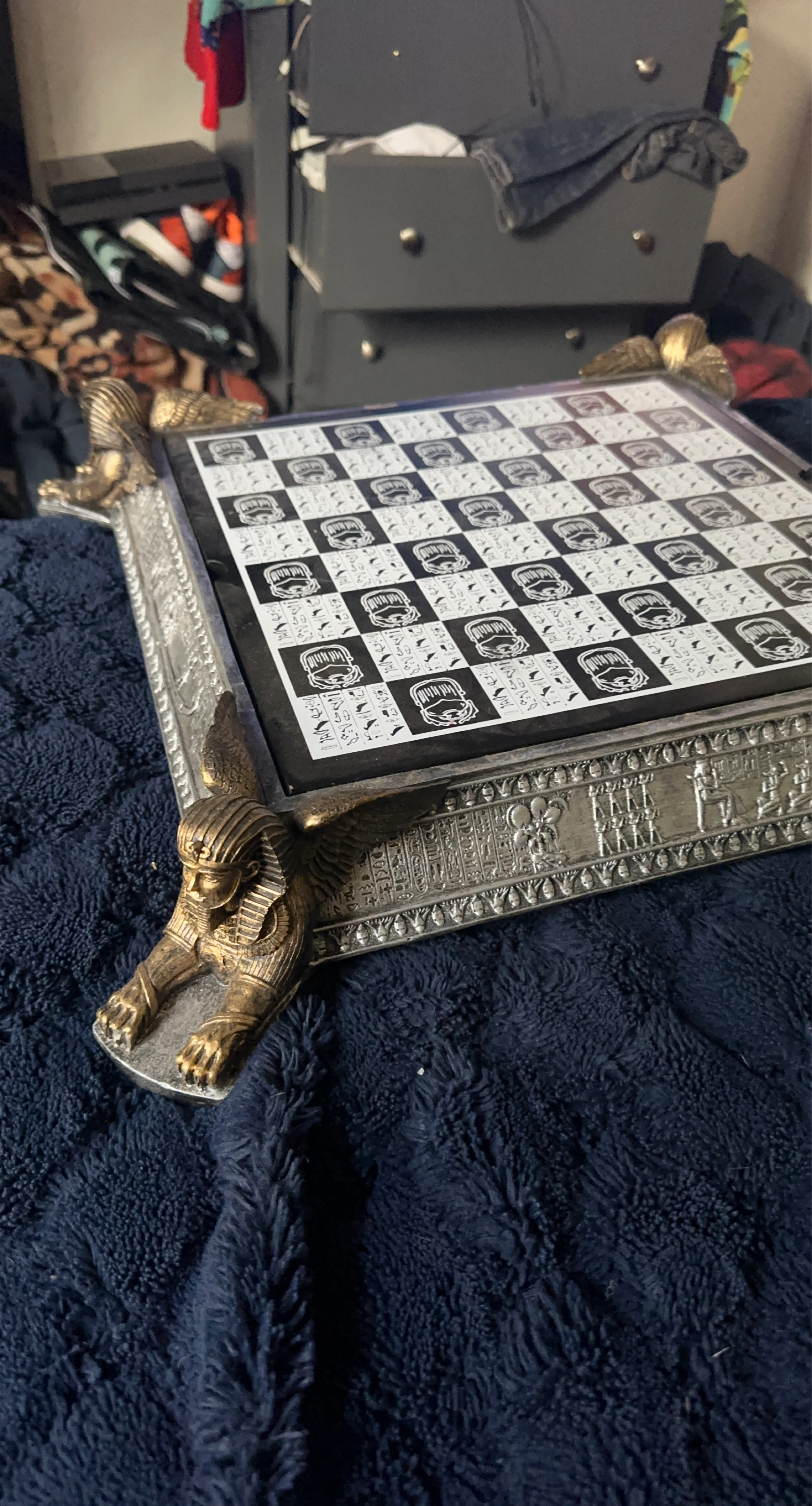 Egyptian Themed Chess Set with Sphinx and Hieroglyphics