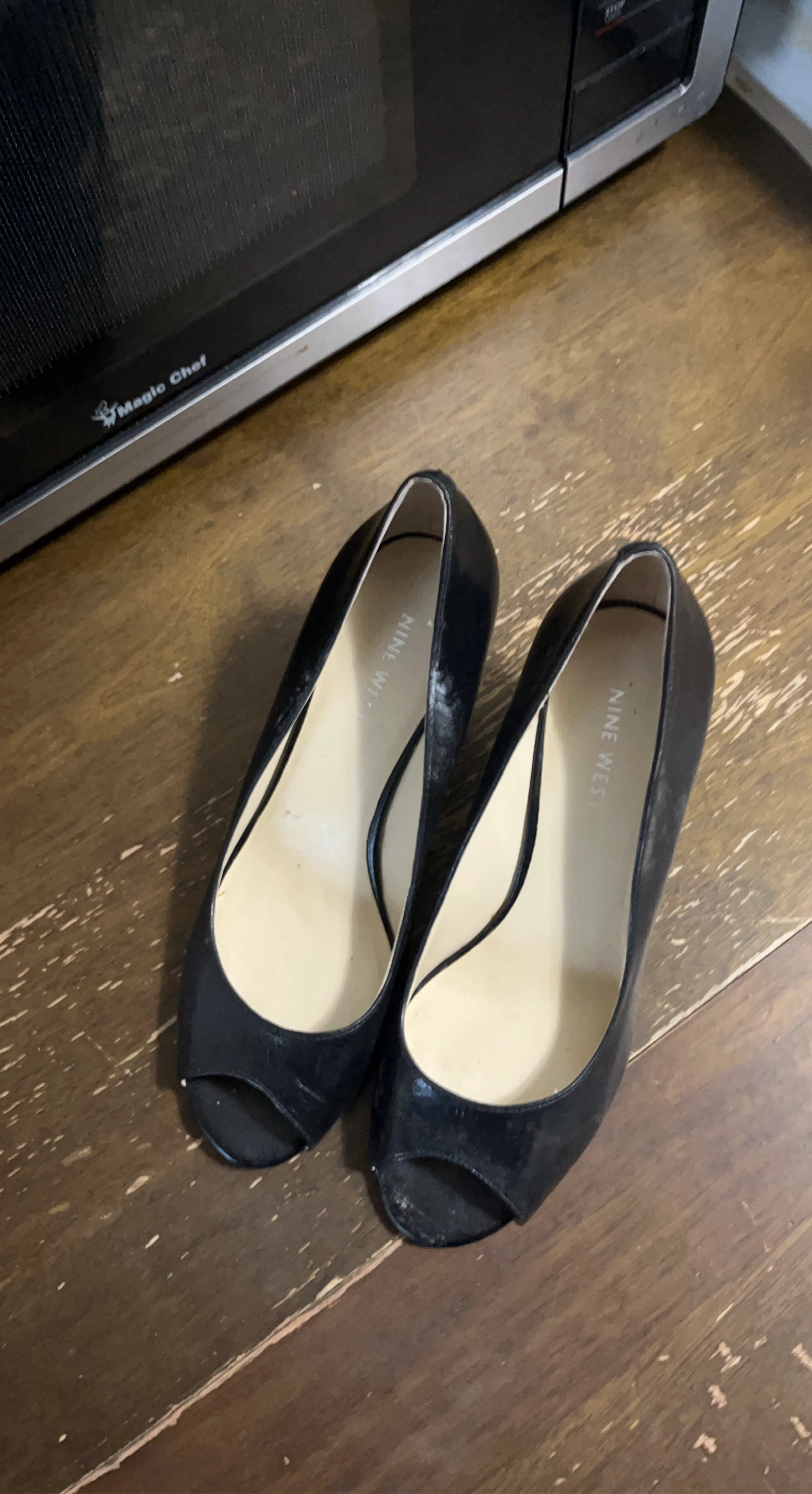 Nine West Black Peep-Toe Heels