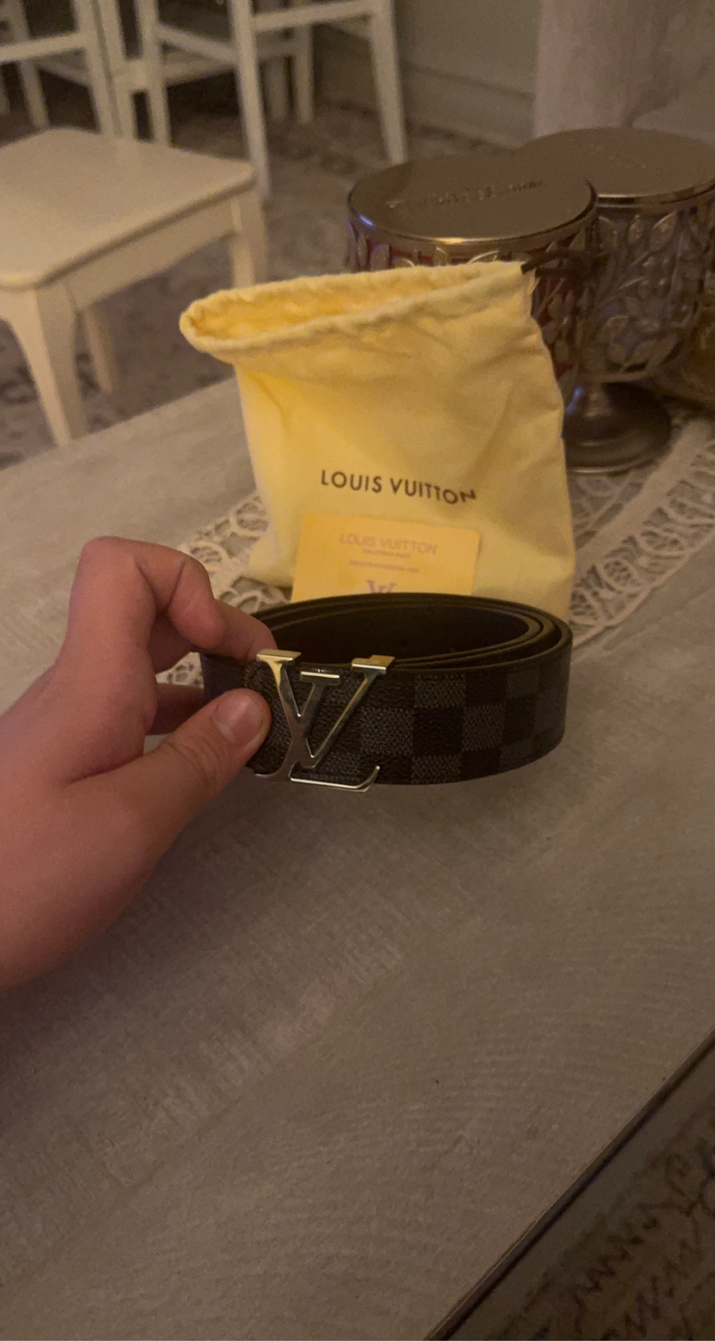 Louis Vuitton Damier Ebene Belt with LV Initial Buckle