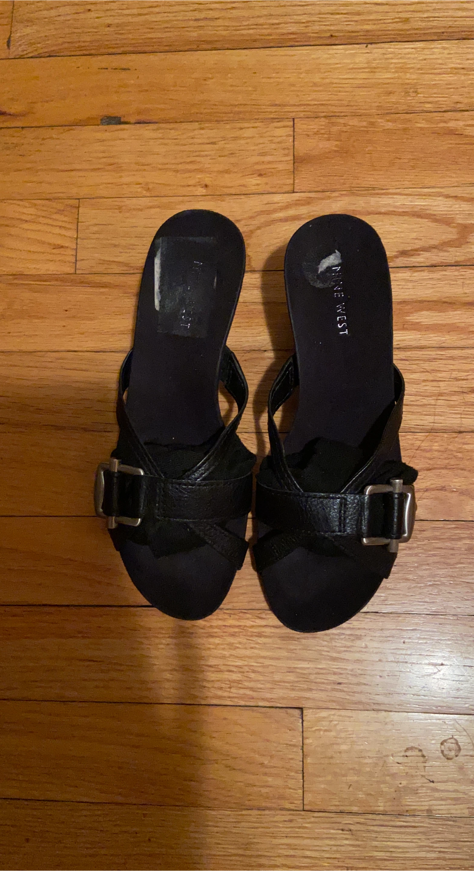 Nine West Black Slip-On Sandals with Buckle Detail