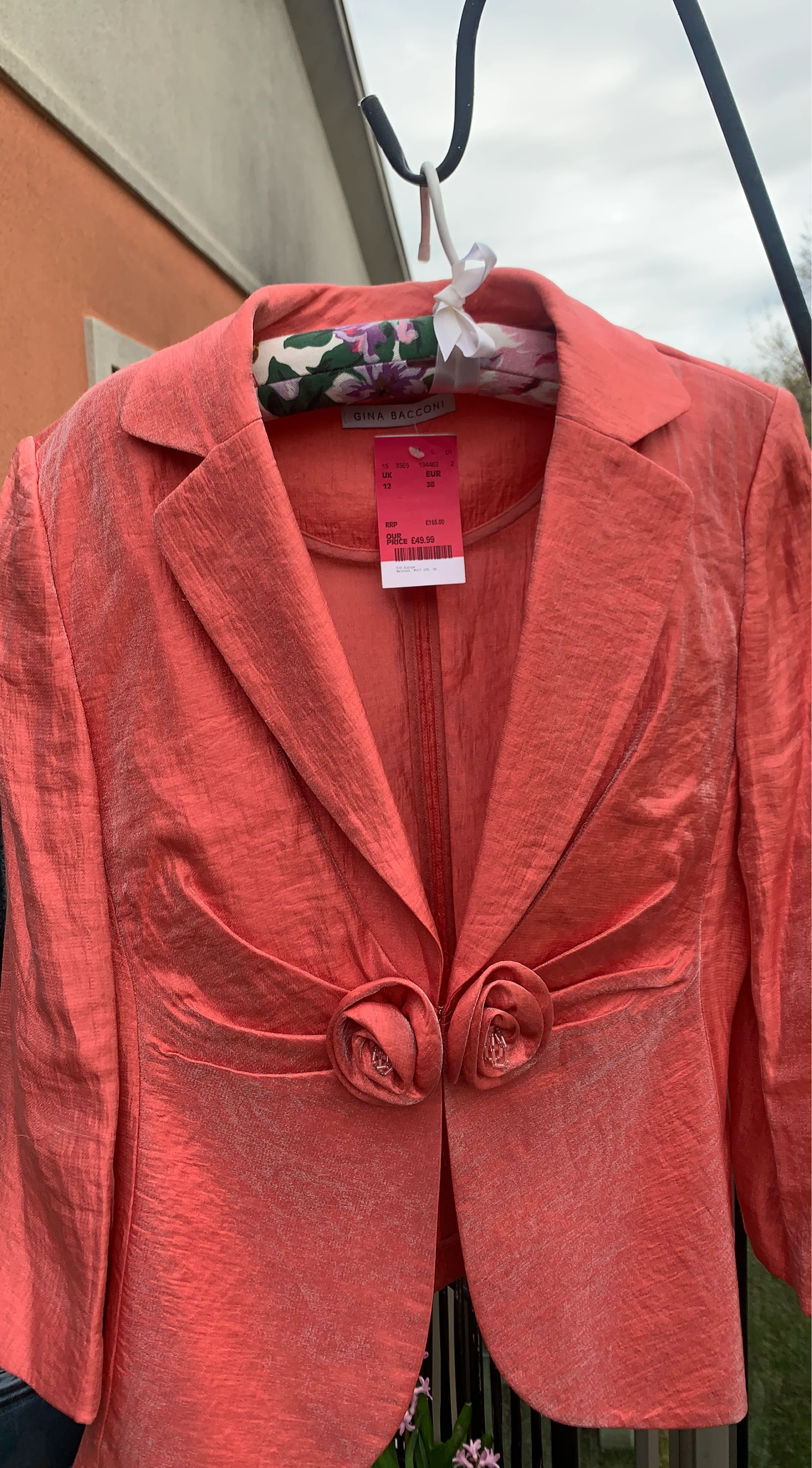 Gina Bacconi Coral Rose Embellished Blazer - Size 14 UK