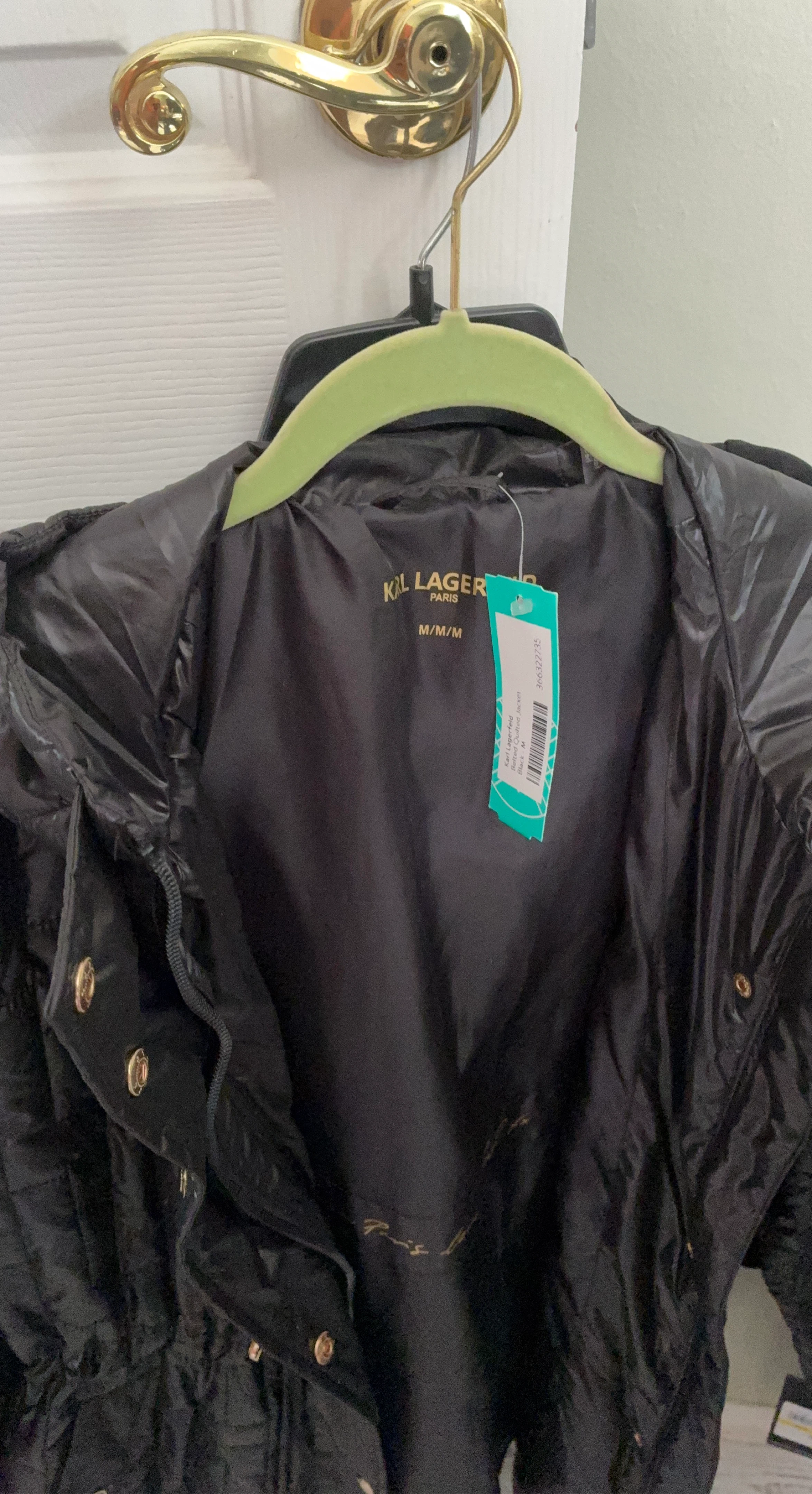 Karl Lagerfeld Black Belted Quilted Jacket