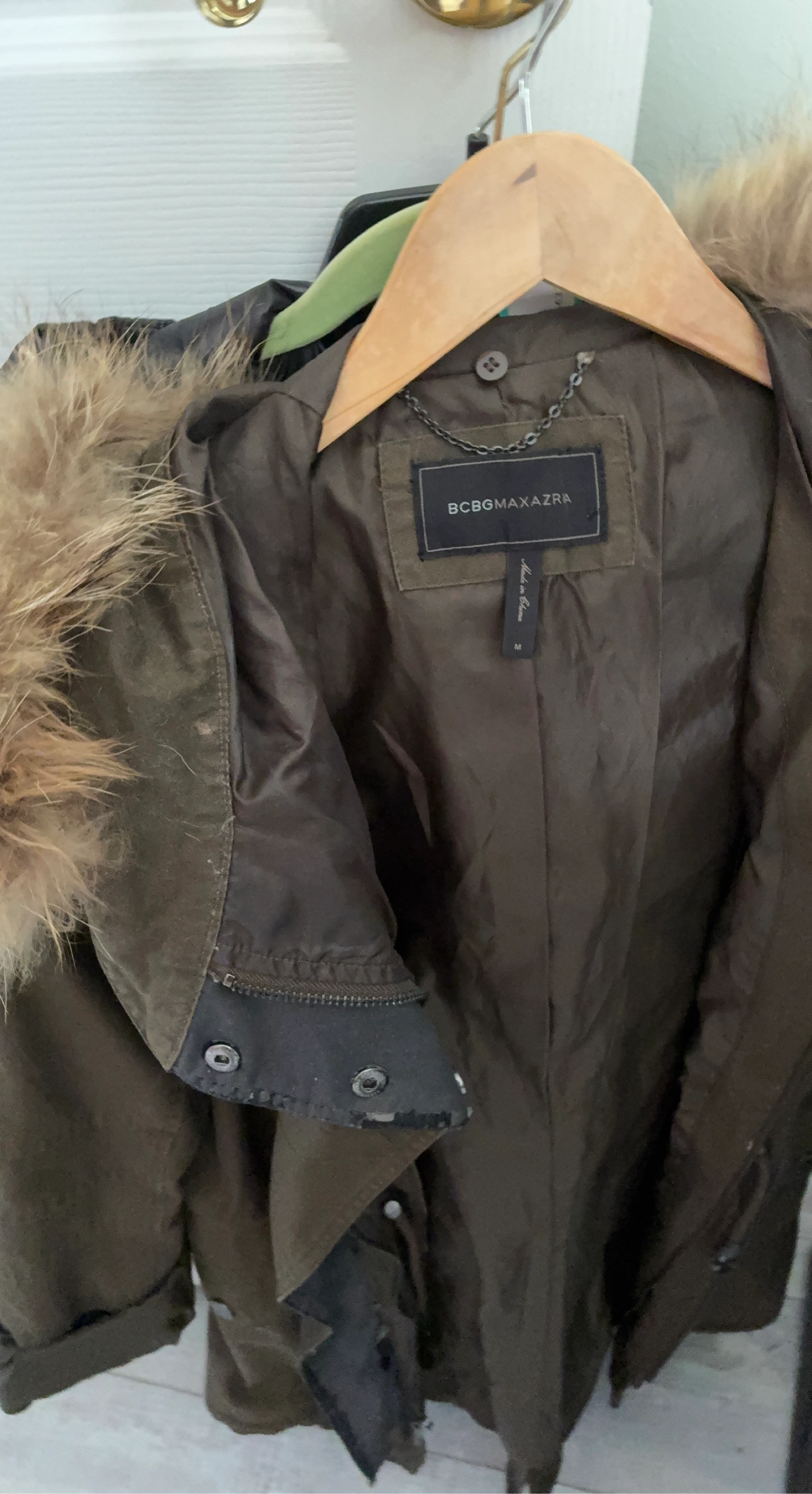 BCBGMAXAZRIA Women's Olive Green Parka Jacket Size M
