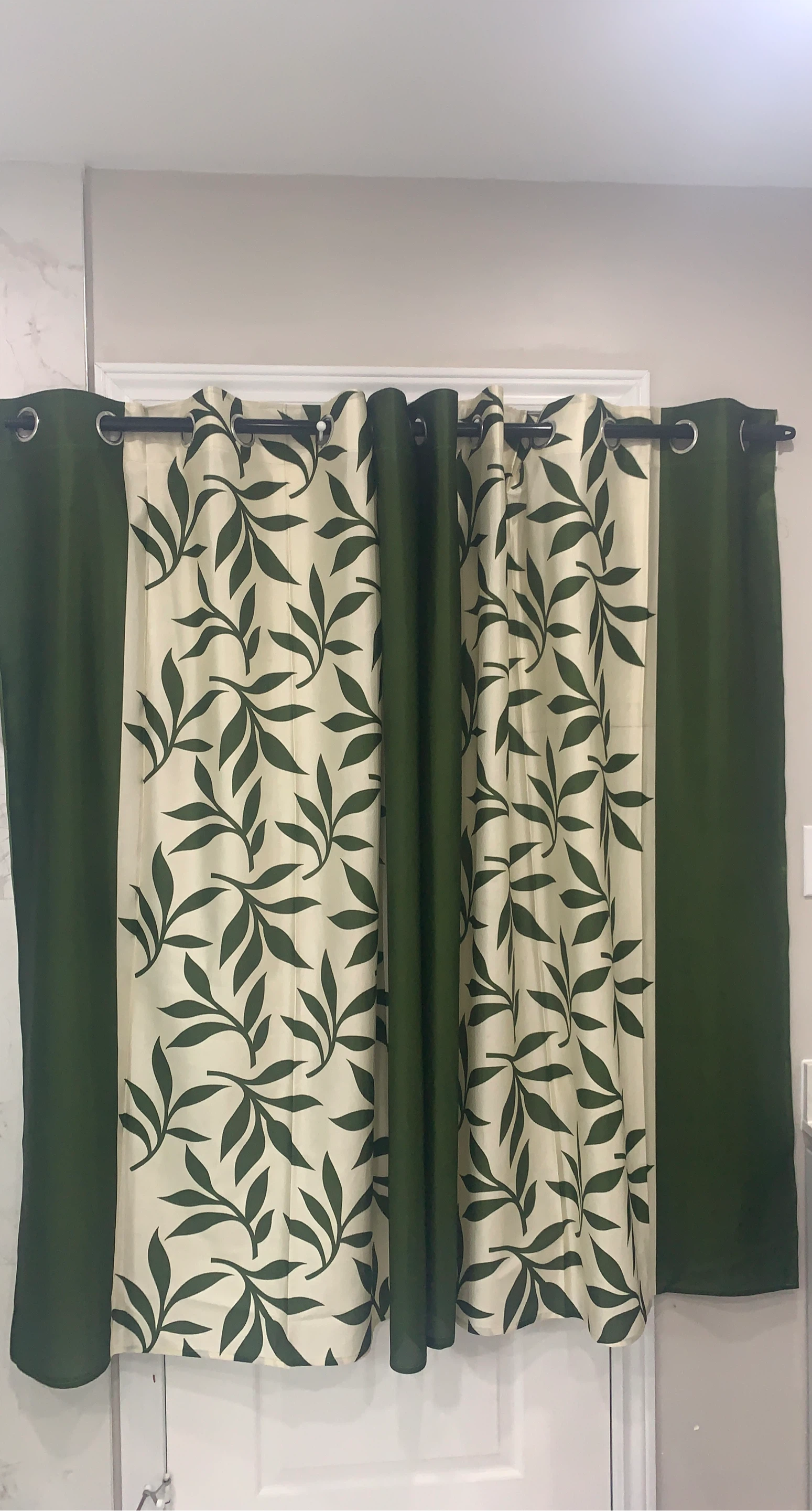 Cream and Green Leaf Print Curtains