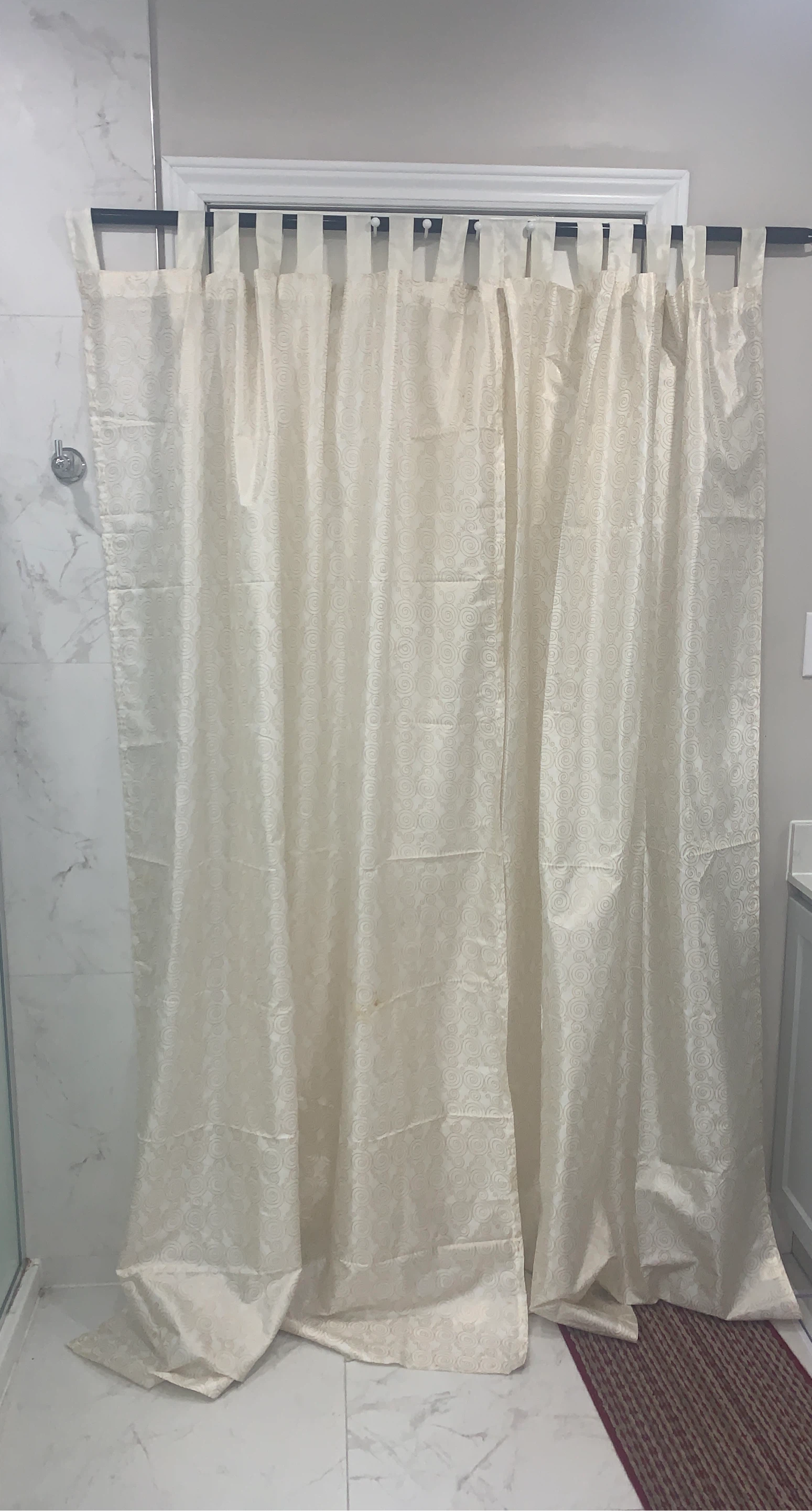 Cream Swirl Pattern Fabric Shower Curtain