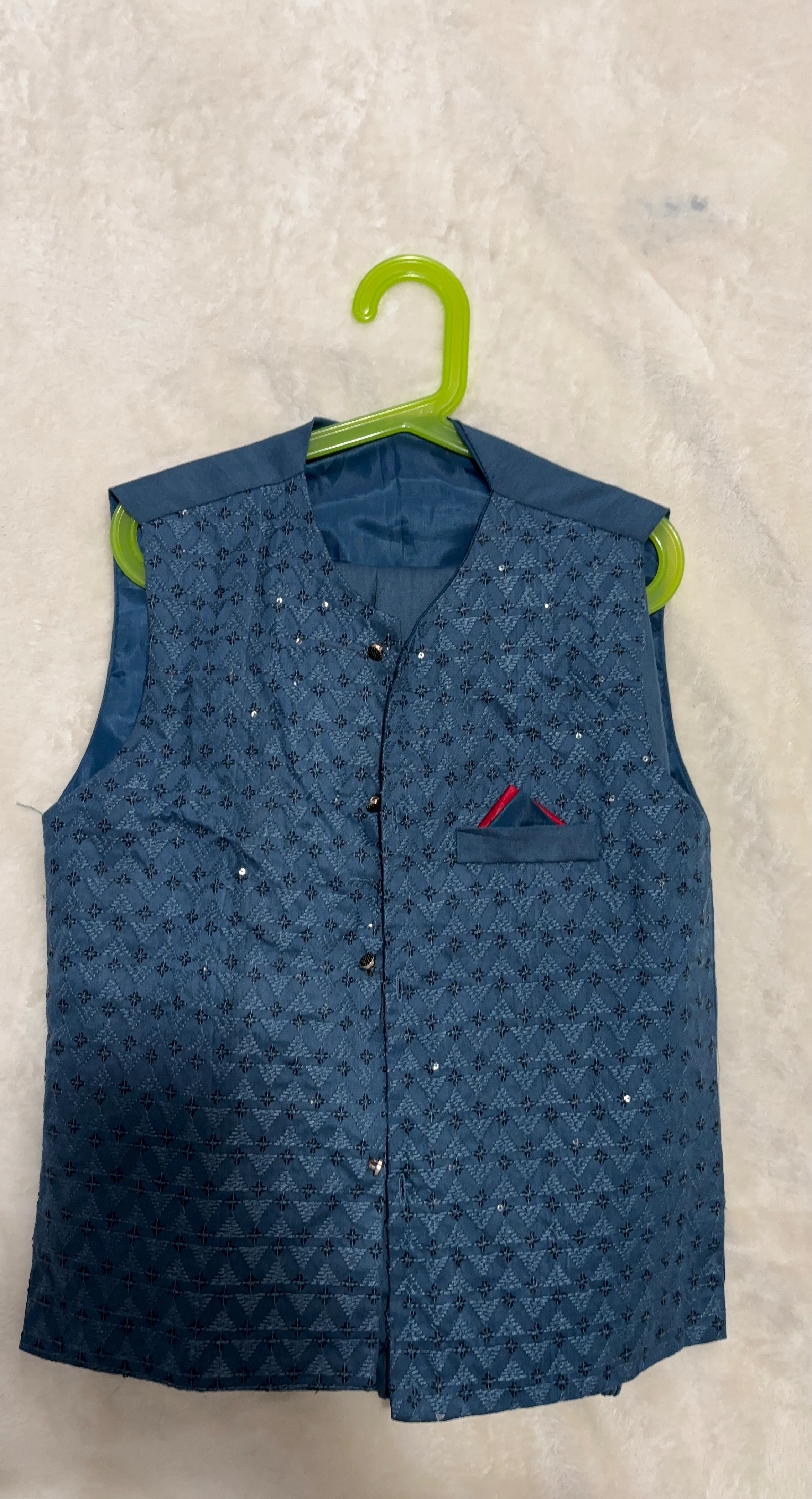 Teal Kurta Set with Embroidered Waistcoat
