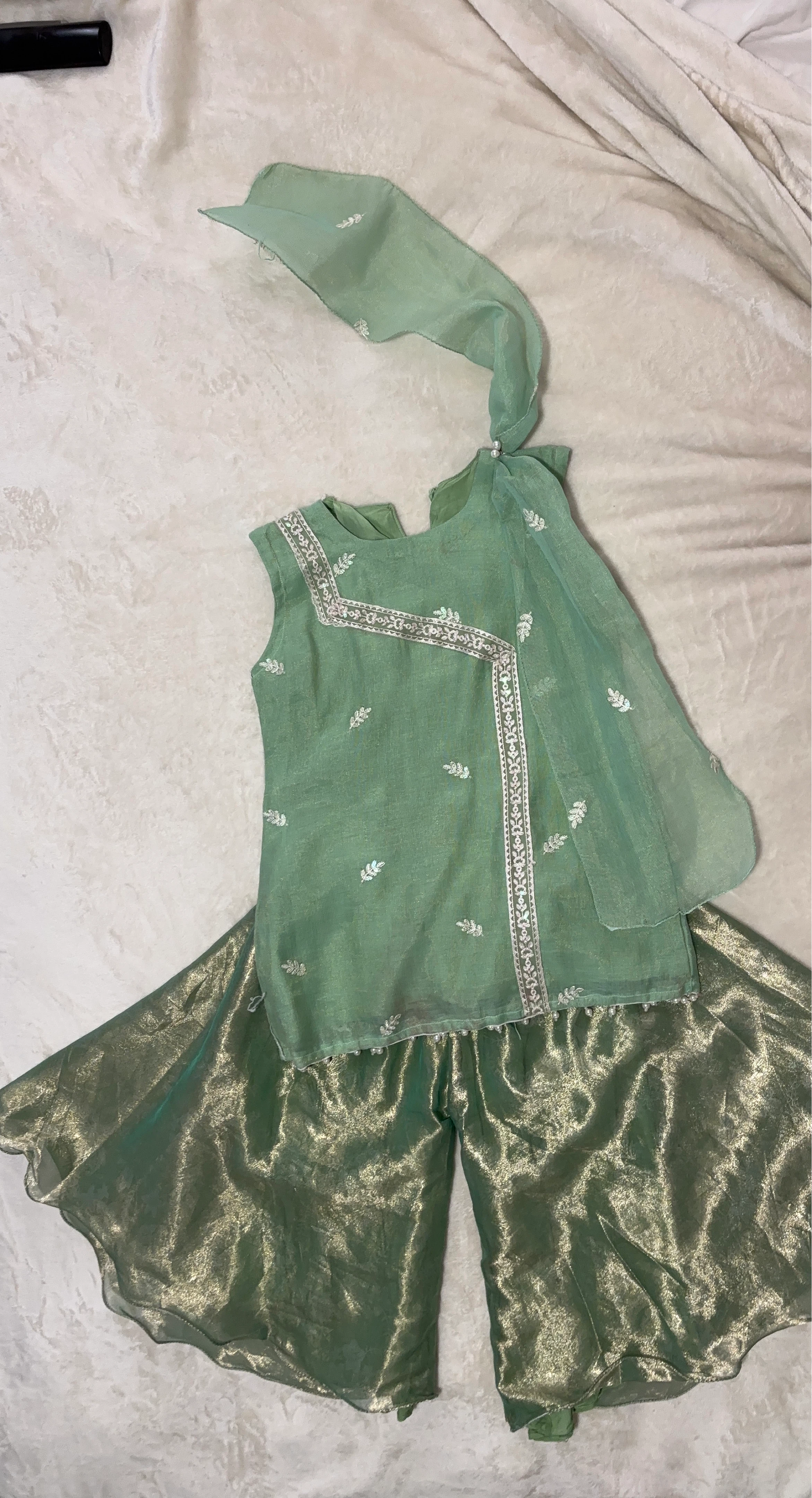 Green Embroidered Outfit with Dupatta and Pants