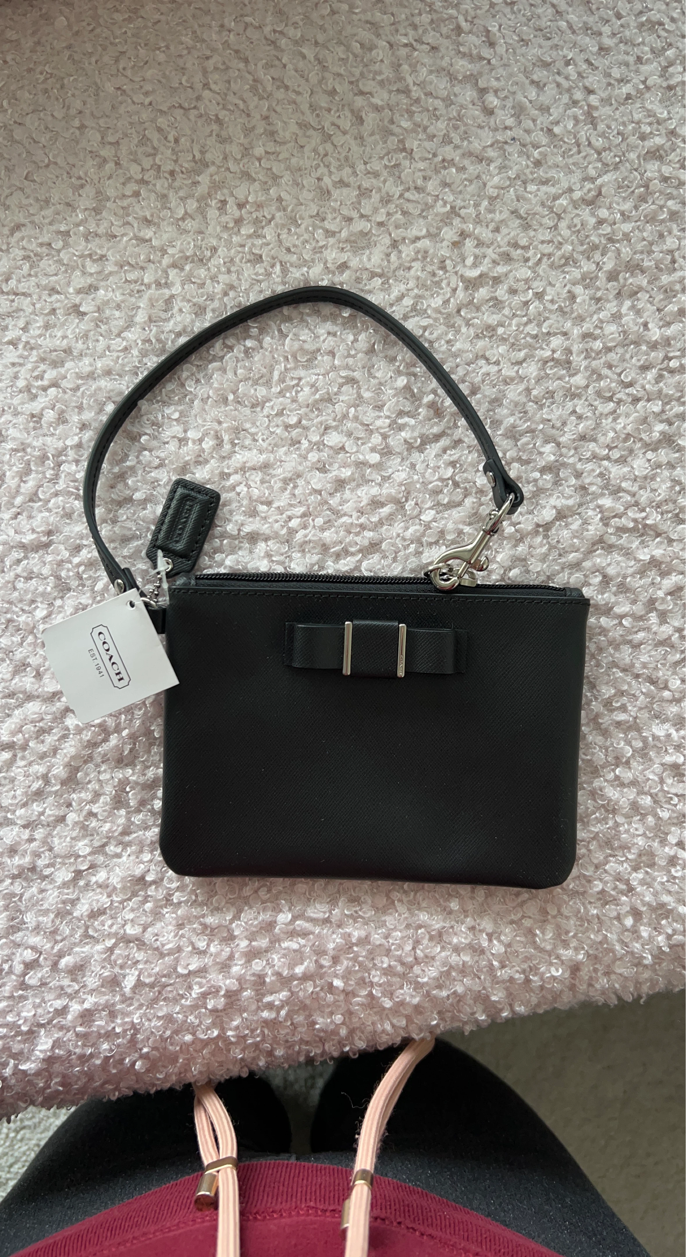 Coach Black Leather Bow Wristlet