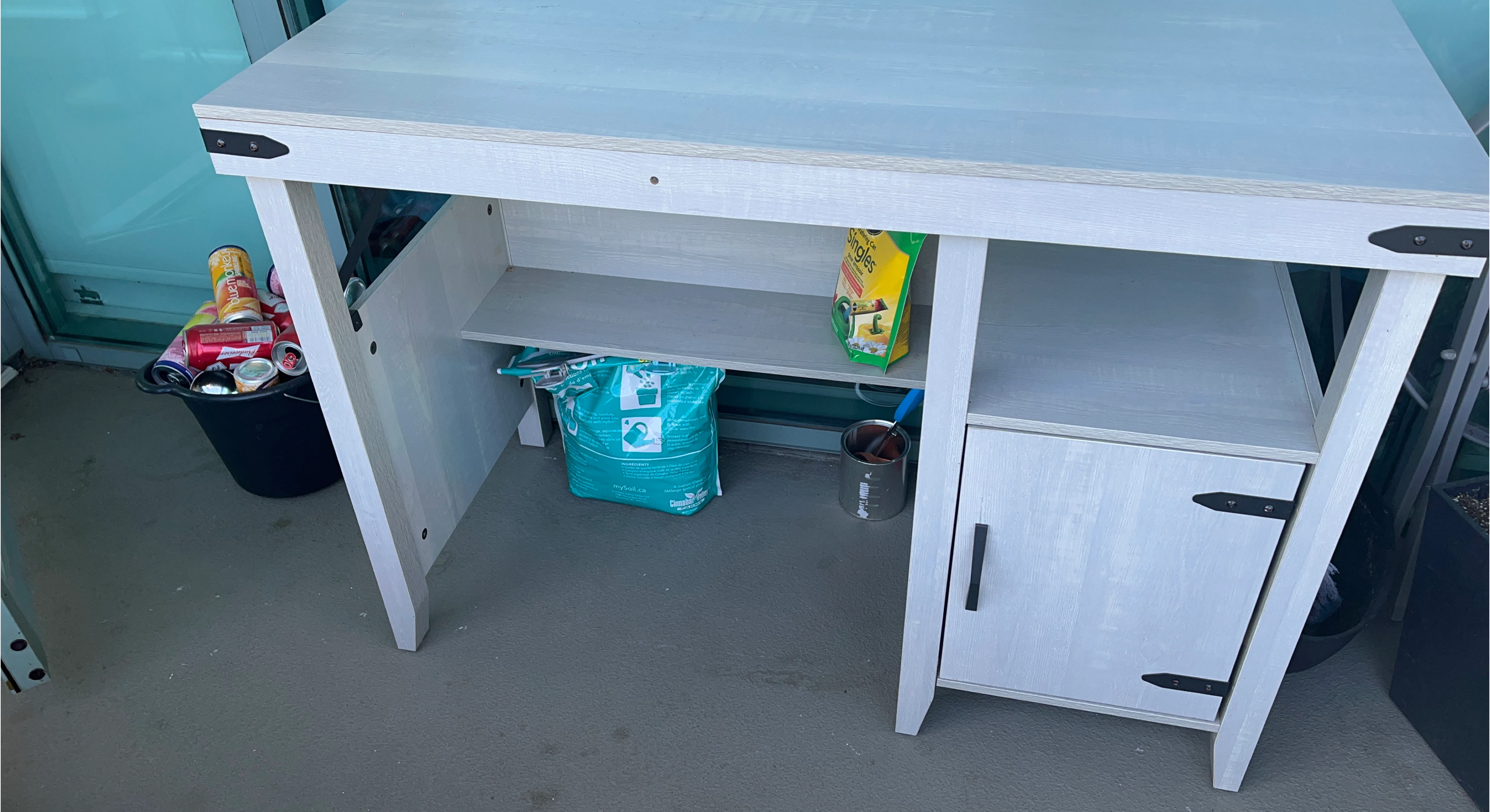 White Console Table with Cabinet and Shelf