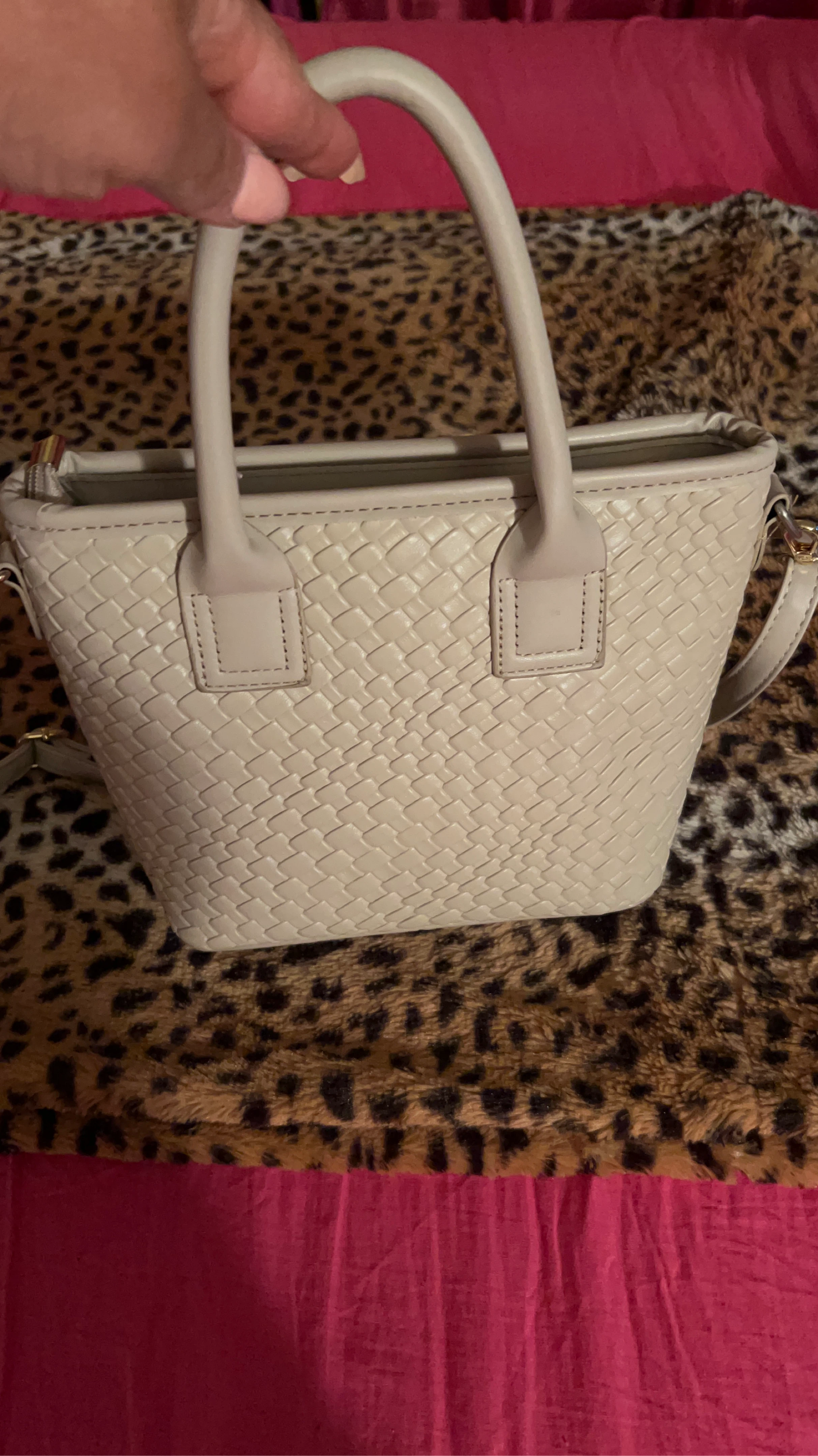 Women's Beige Woven Top Handle Bag