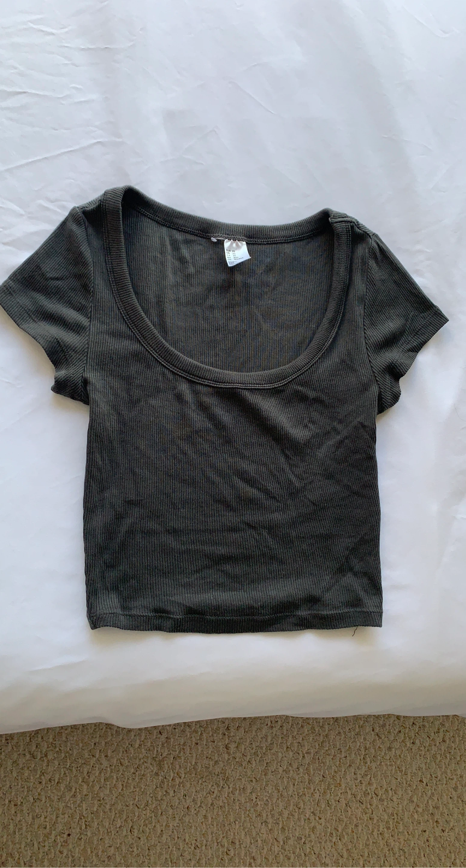 H&M Ribbed Scoop Neck Crop Top - Charcoal Grey - XS