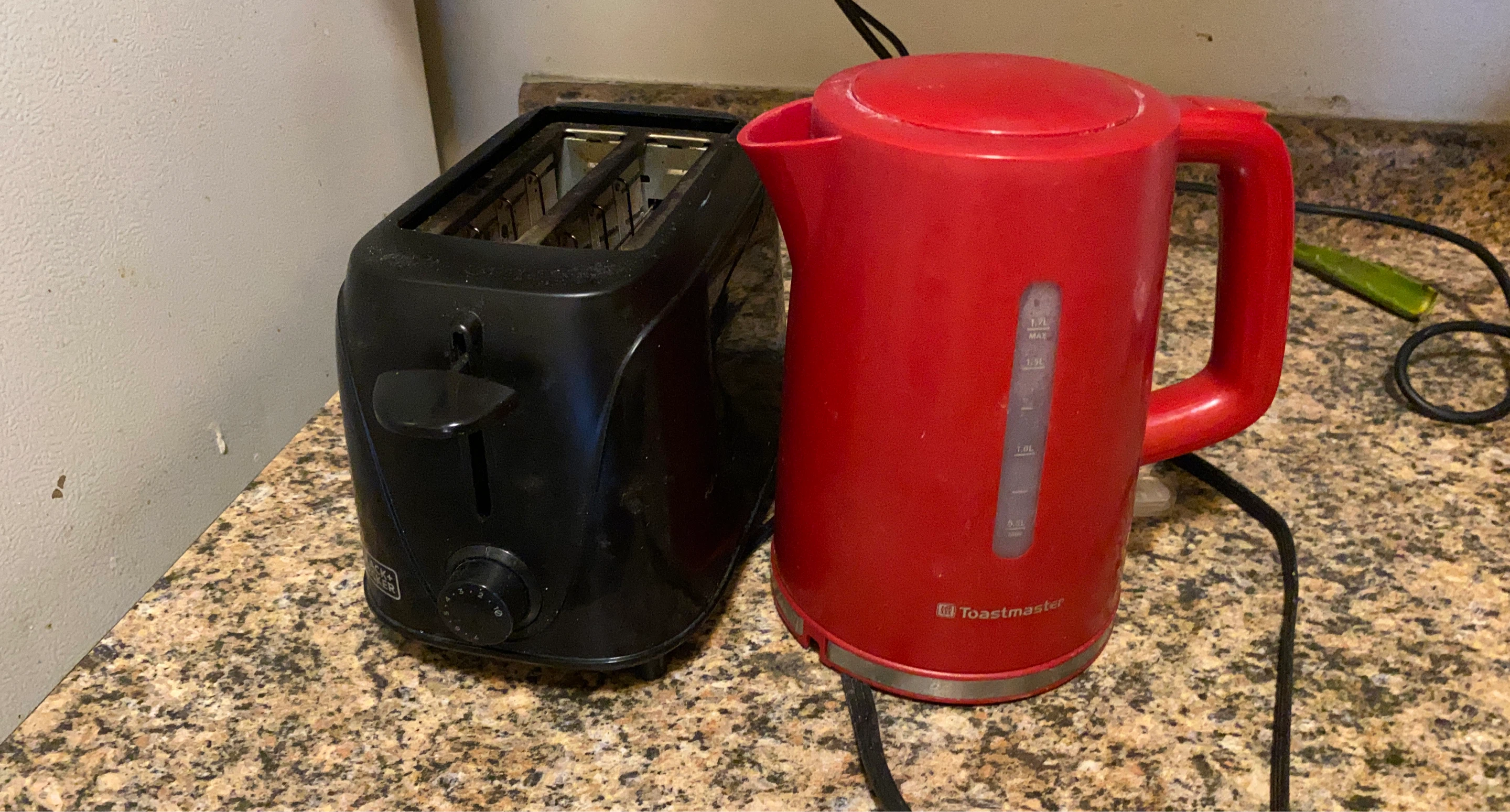 Black 2-Slice Toaster and Red Toastmaster Kettle