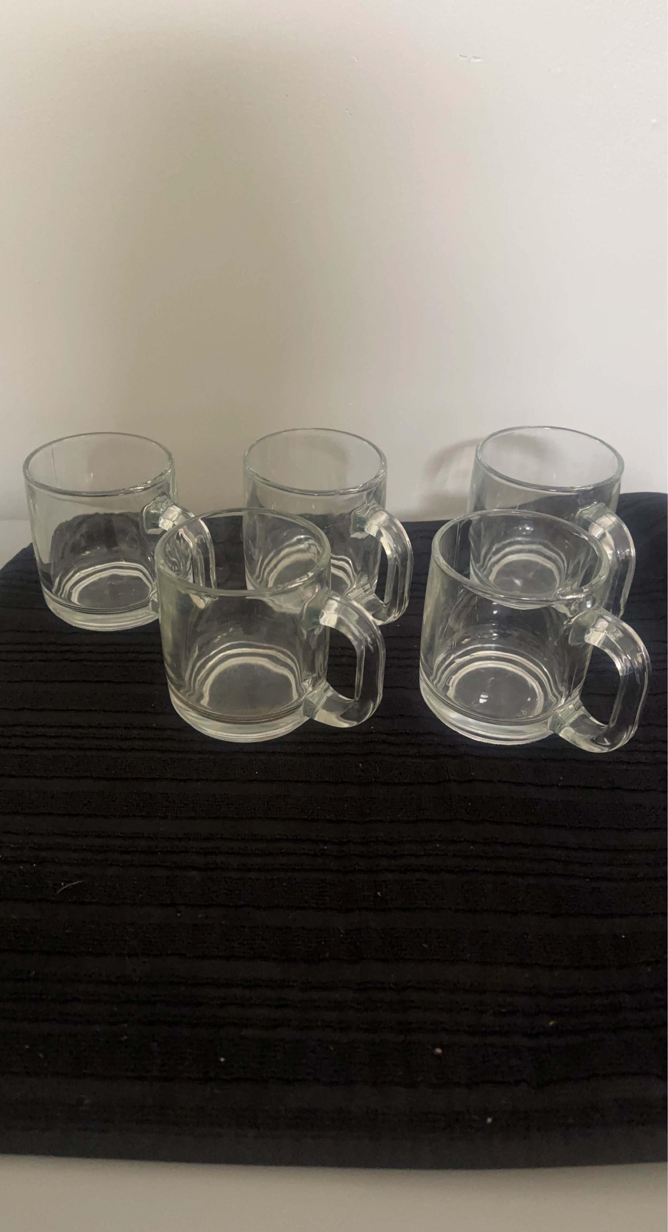 Set of 5 Clear Glass Cups/ Mugs