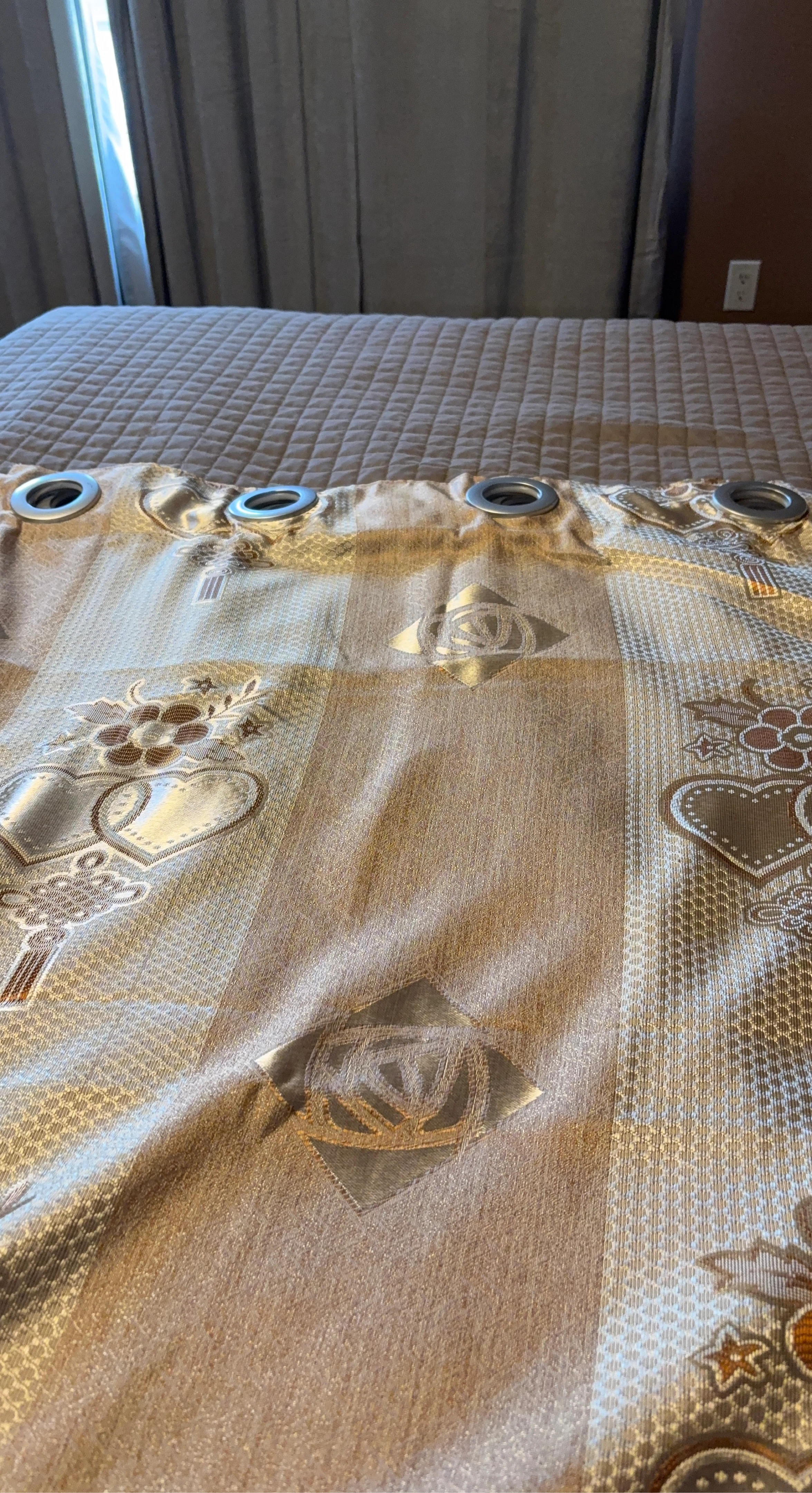 2 pieces Gold patterned grommet curtain panel