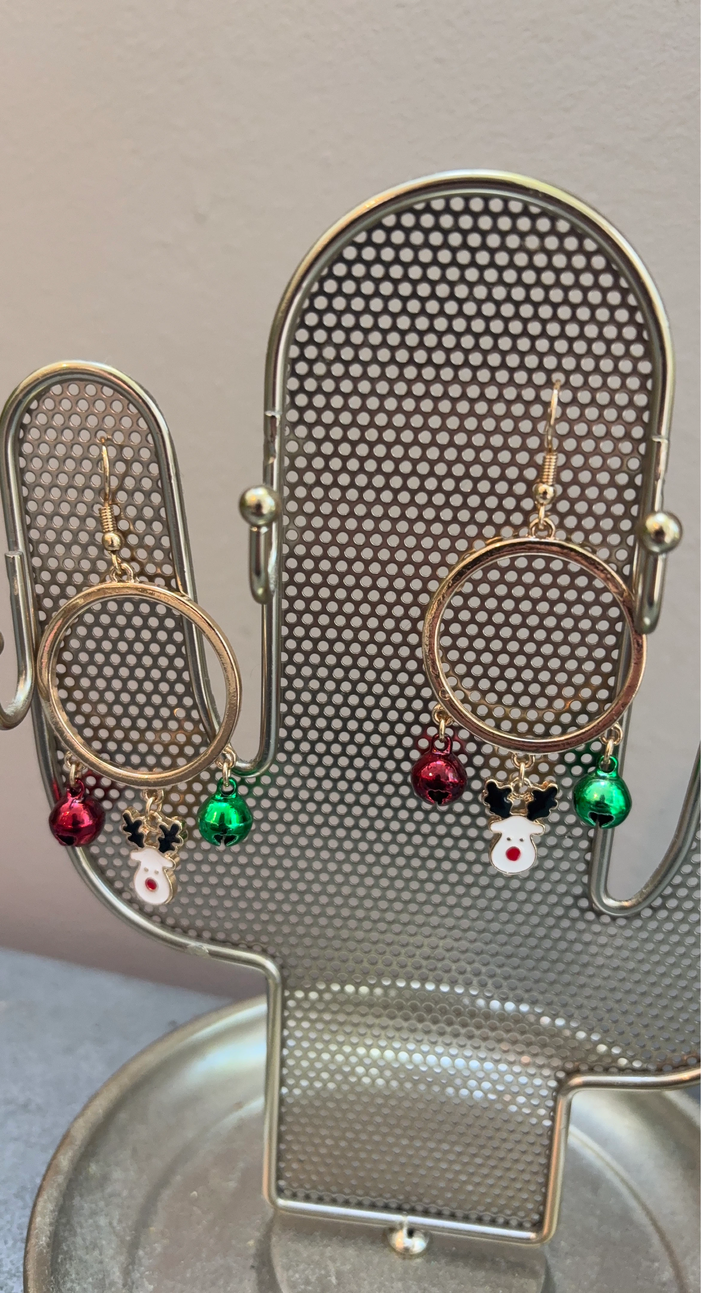 Christmas Reindeer Bell Hoop Earrings